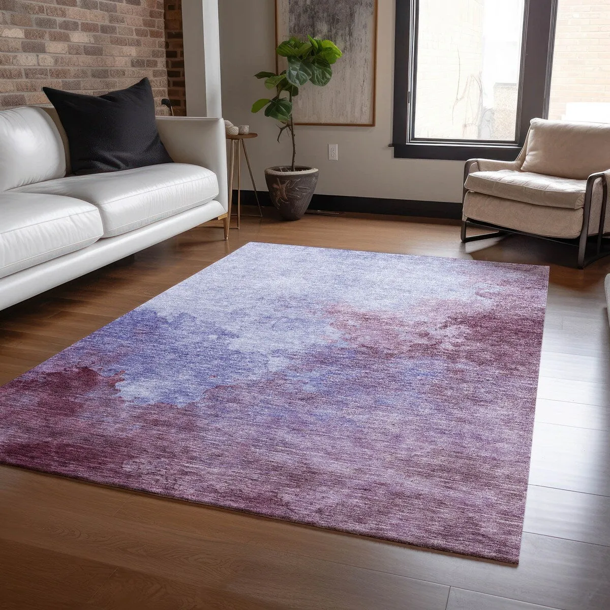 Machine Washable Indoor/ Outdoor Abstract Modern Chantille Rug