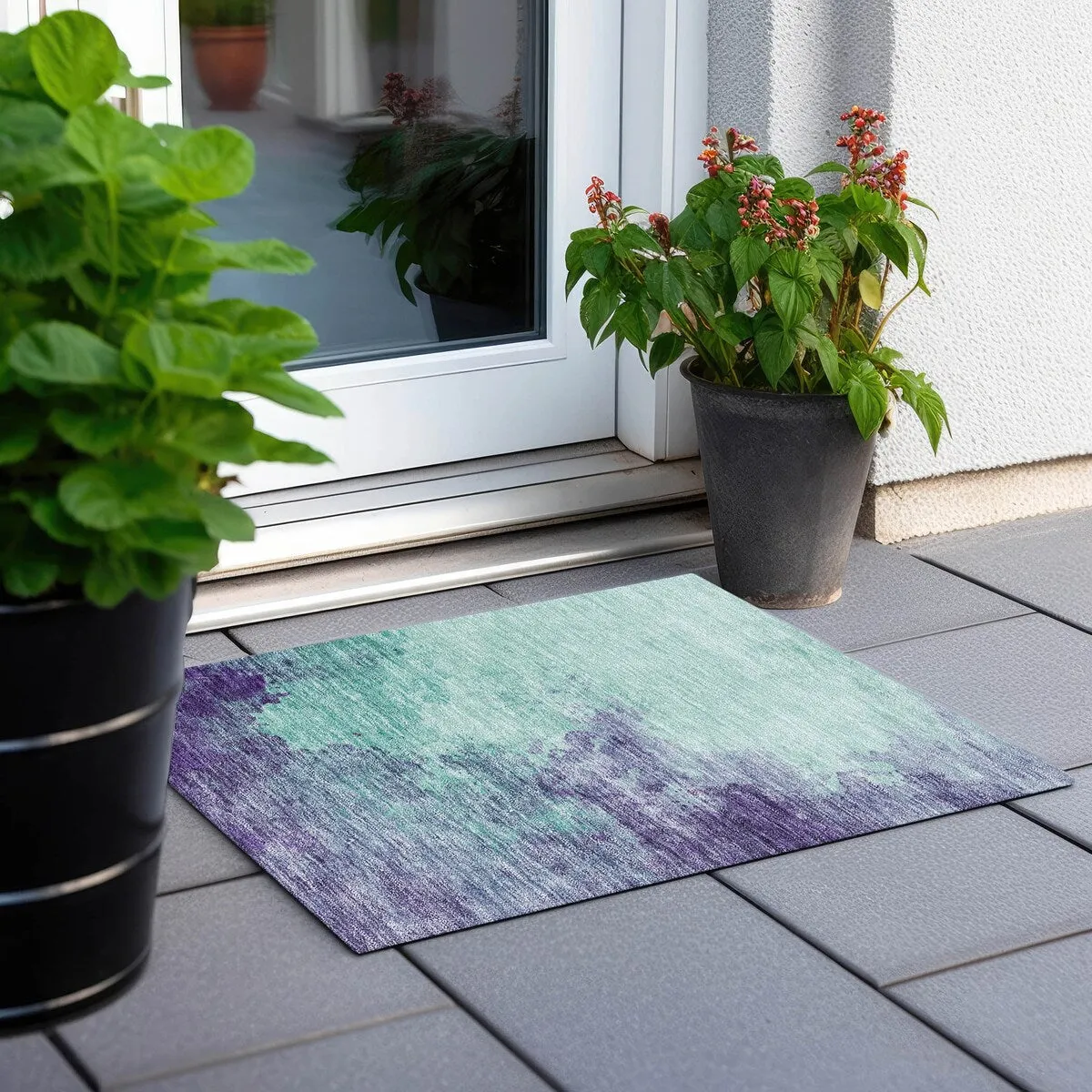 Machine Washable Indoor/ Outdoor Abstract Modern Chantille Rug