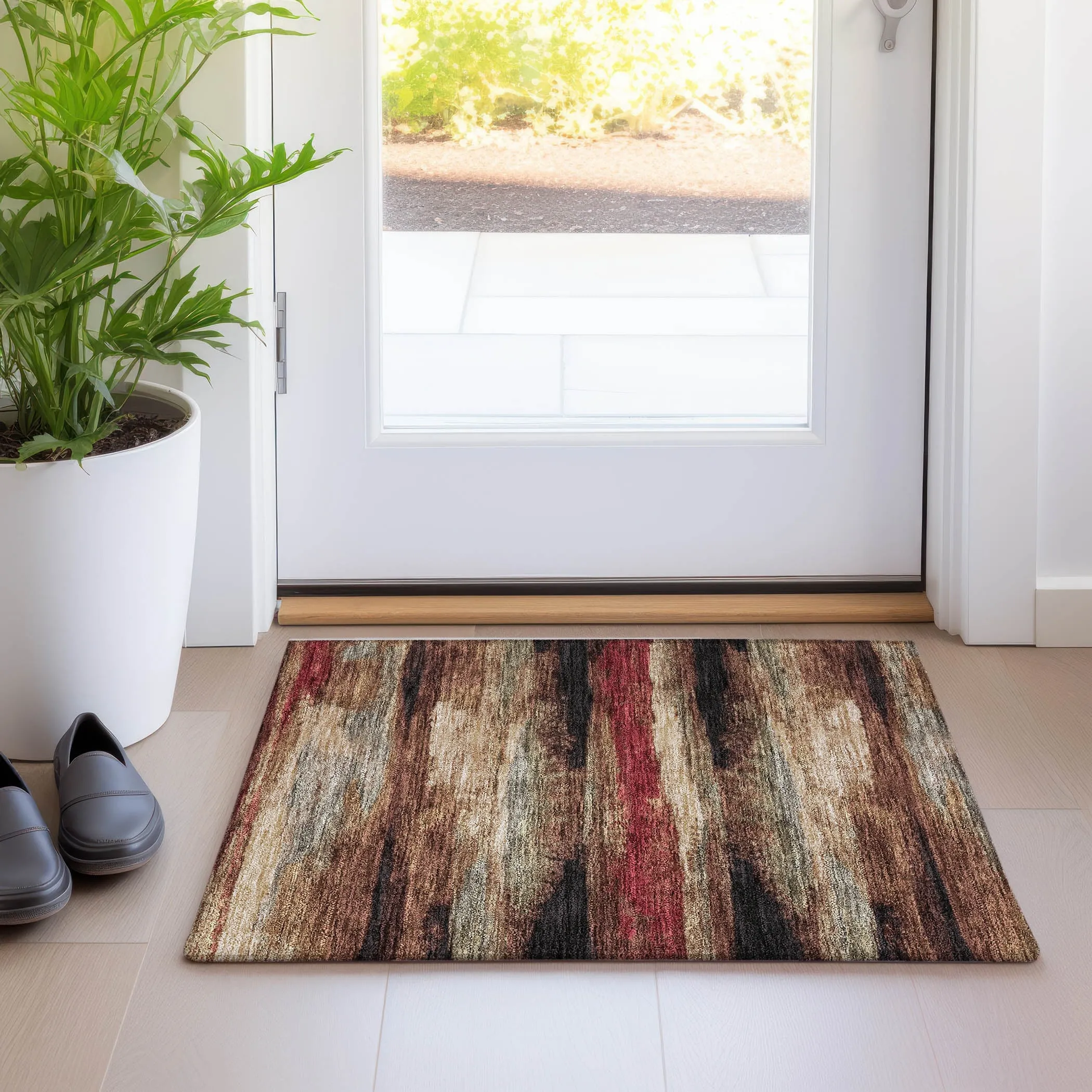 Machine Washable Indoor/ Outdoor Abstract Modern Chantille Rug