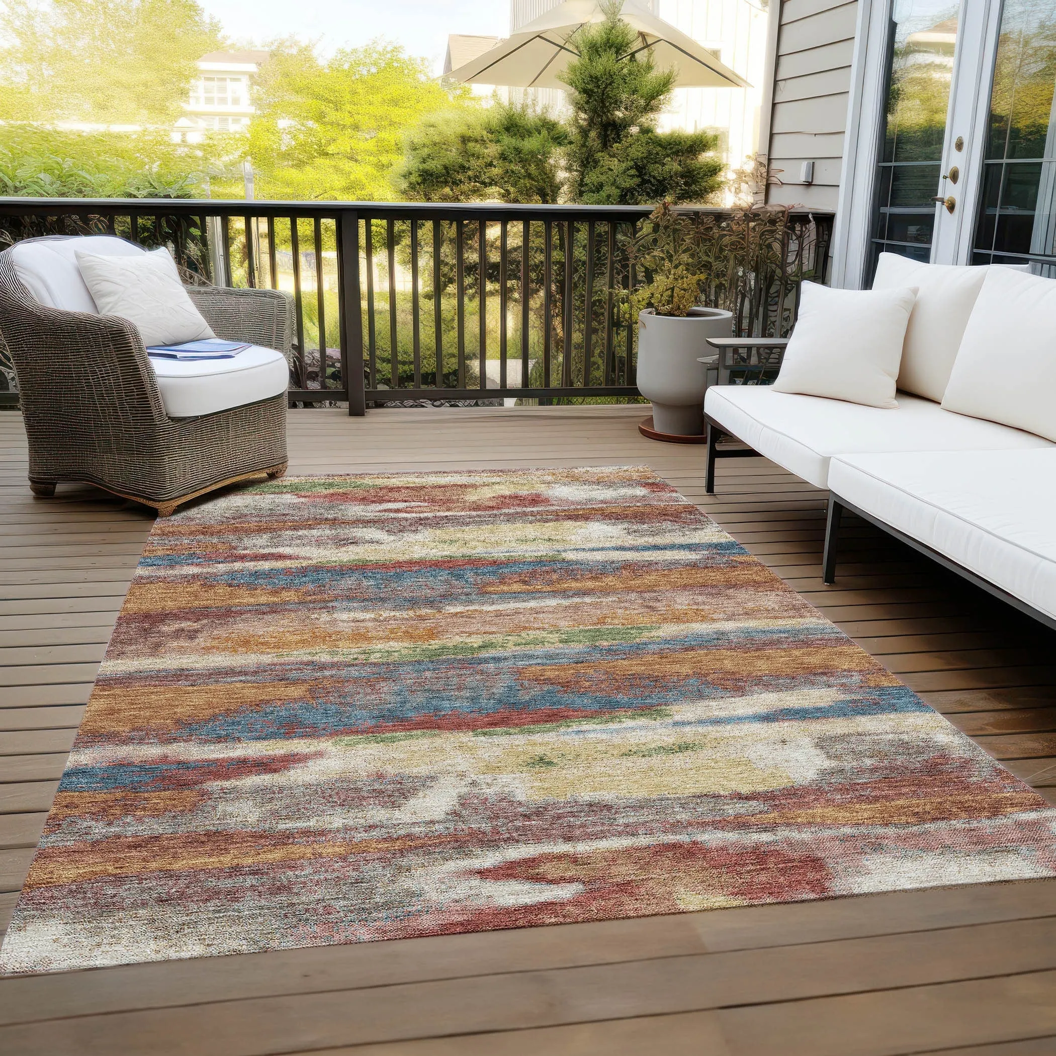 Machine Washable Indoor/ Outdoor Abstract Modern Chantille Rug
