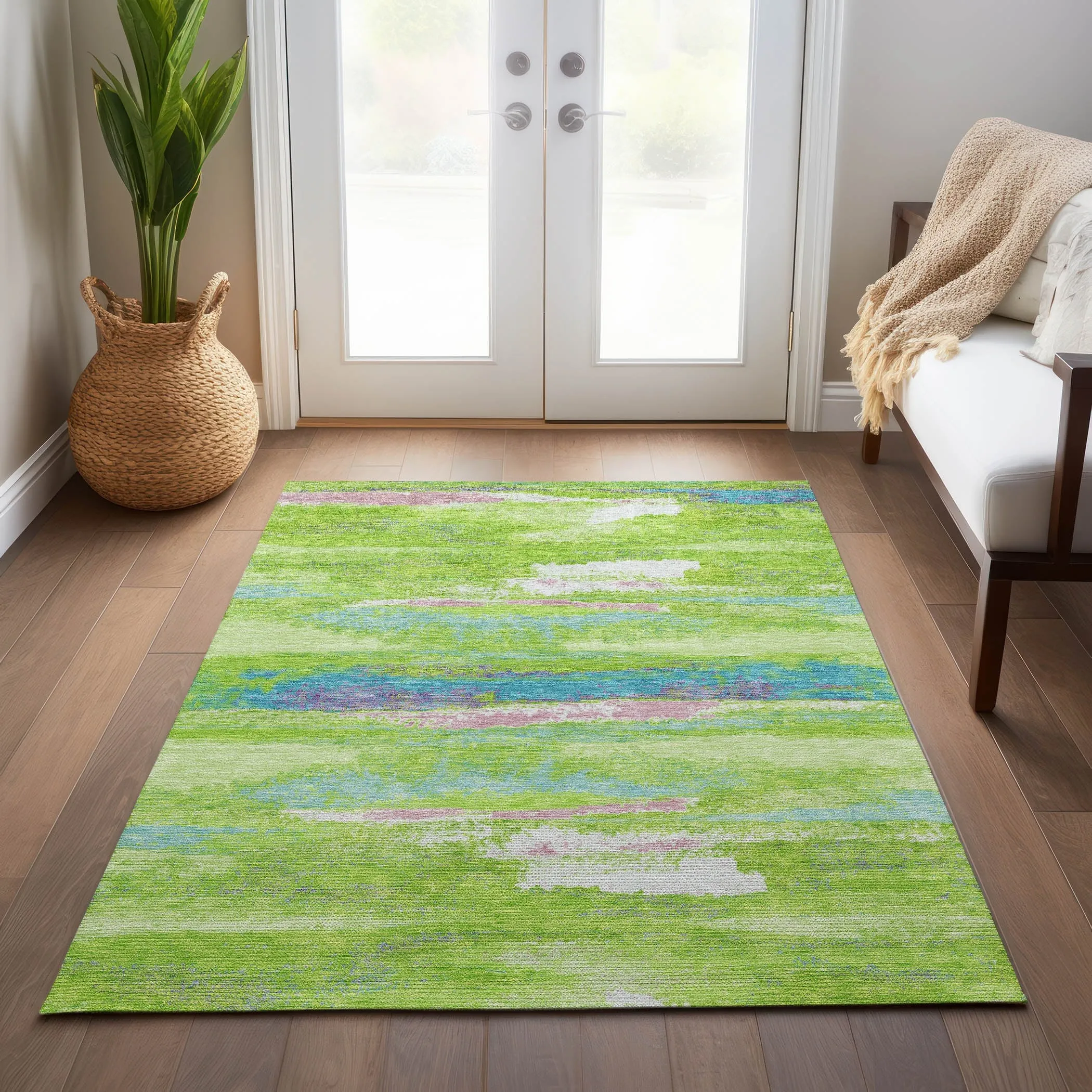Machine Washable Indoor/ Outdoor Abstract Modern Chantille Rug