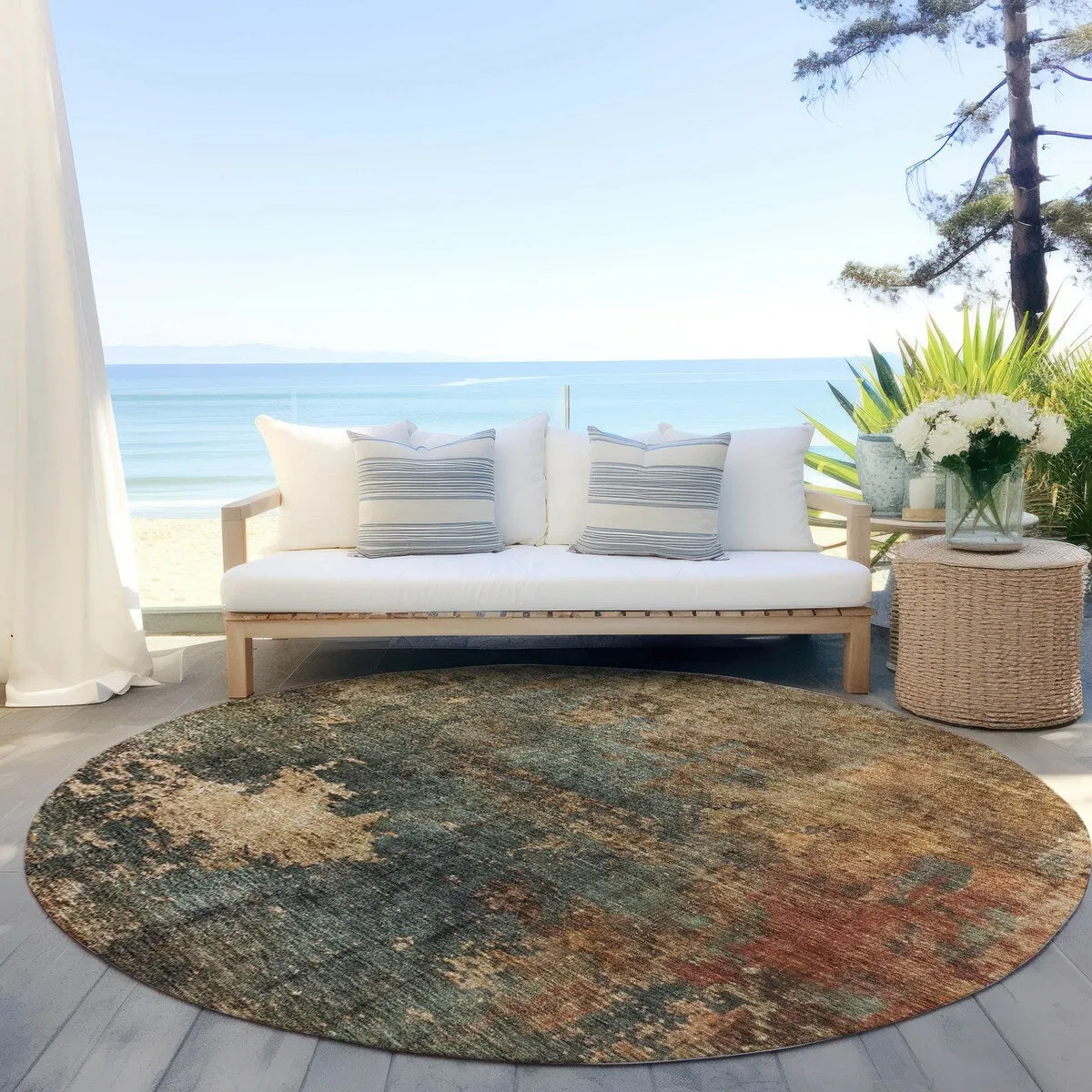 Machine Washable Indoor/ Outdoor Abstract Modern Chantille Rug