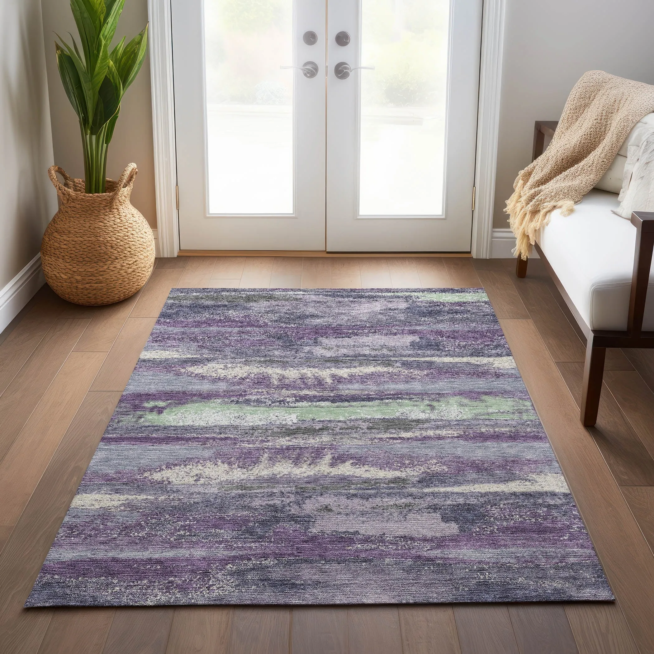 Machine Washable Indoor/ Outdoor Abstract Modern Chantille Rug
