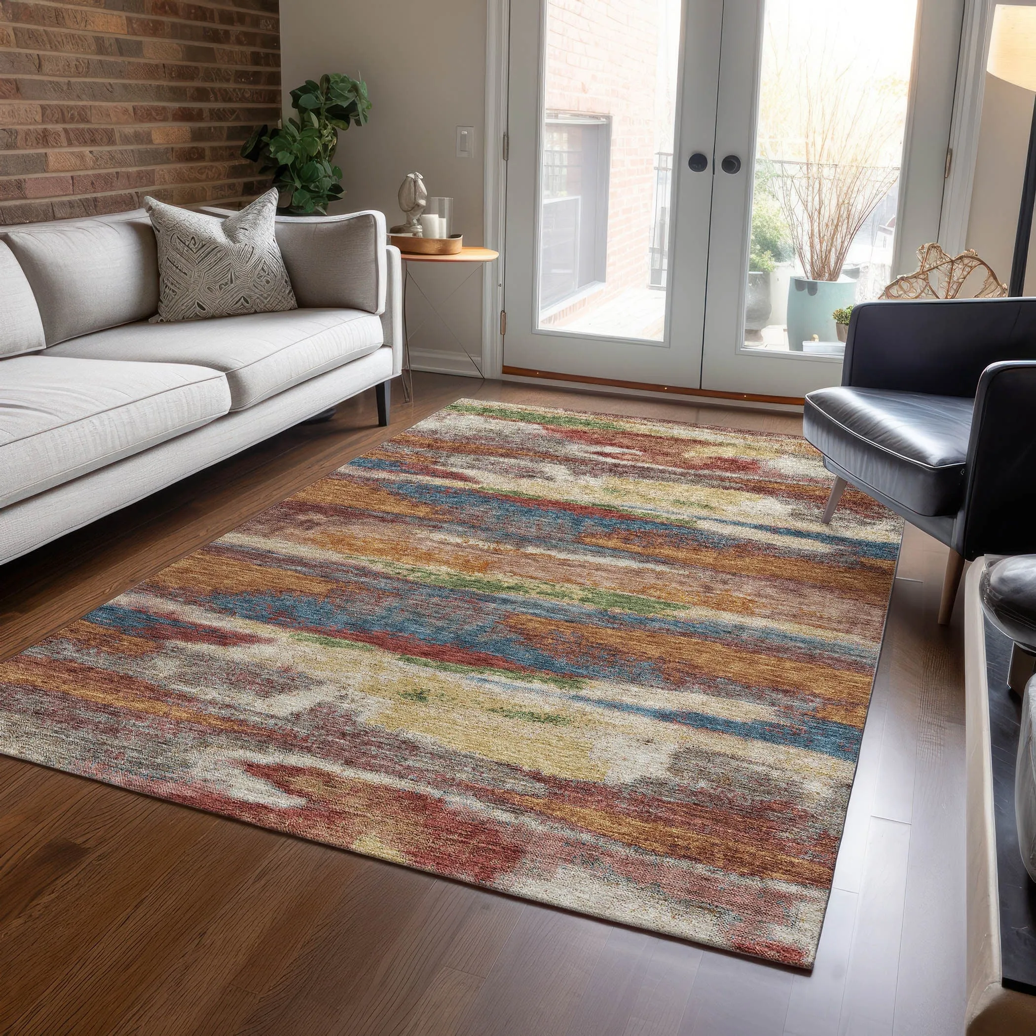 Machine Washable Indoor/ Outdoor Abstract Modern Chantille Rug