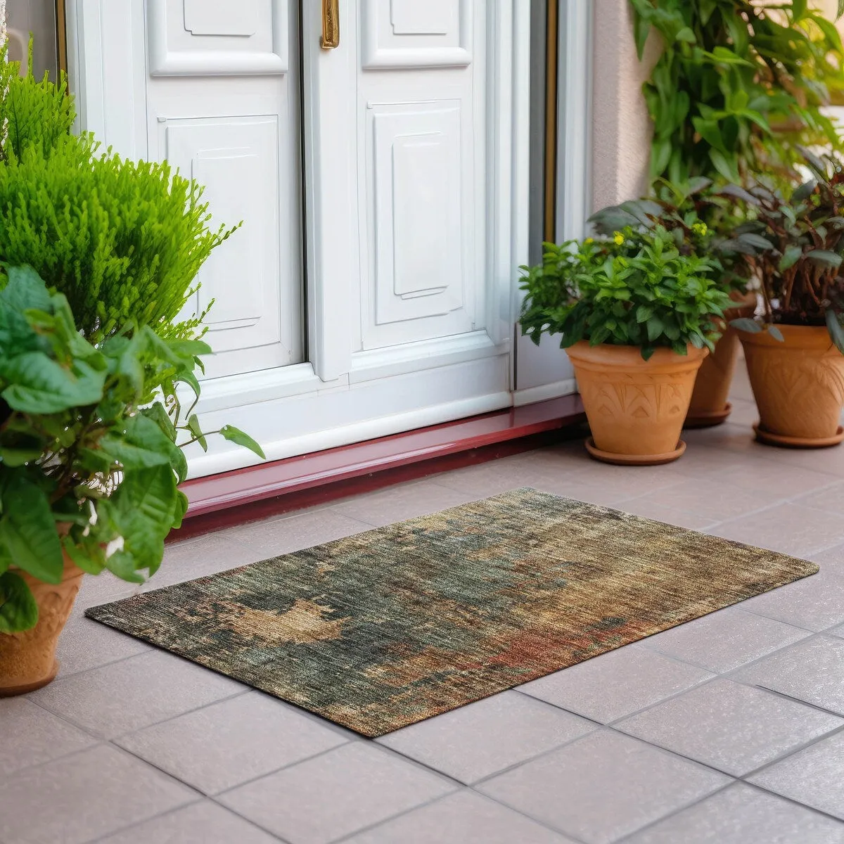 Machine Washable Indoor/ Outdoor Abstract Modern Chantille Rug