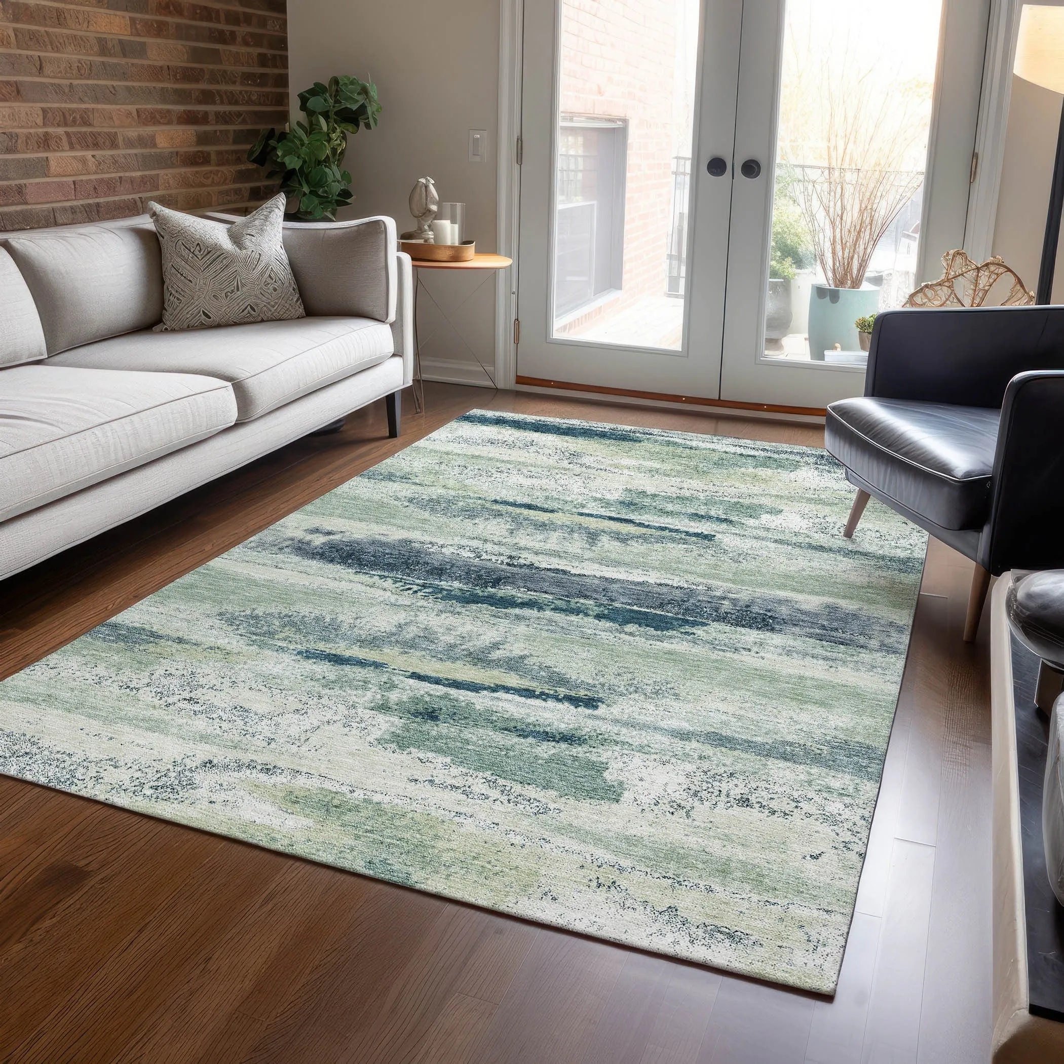 Machine Washable Indoor/ Outdoor Abstract Modern Chantille Rug