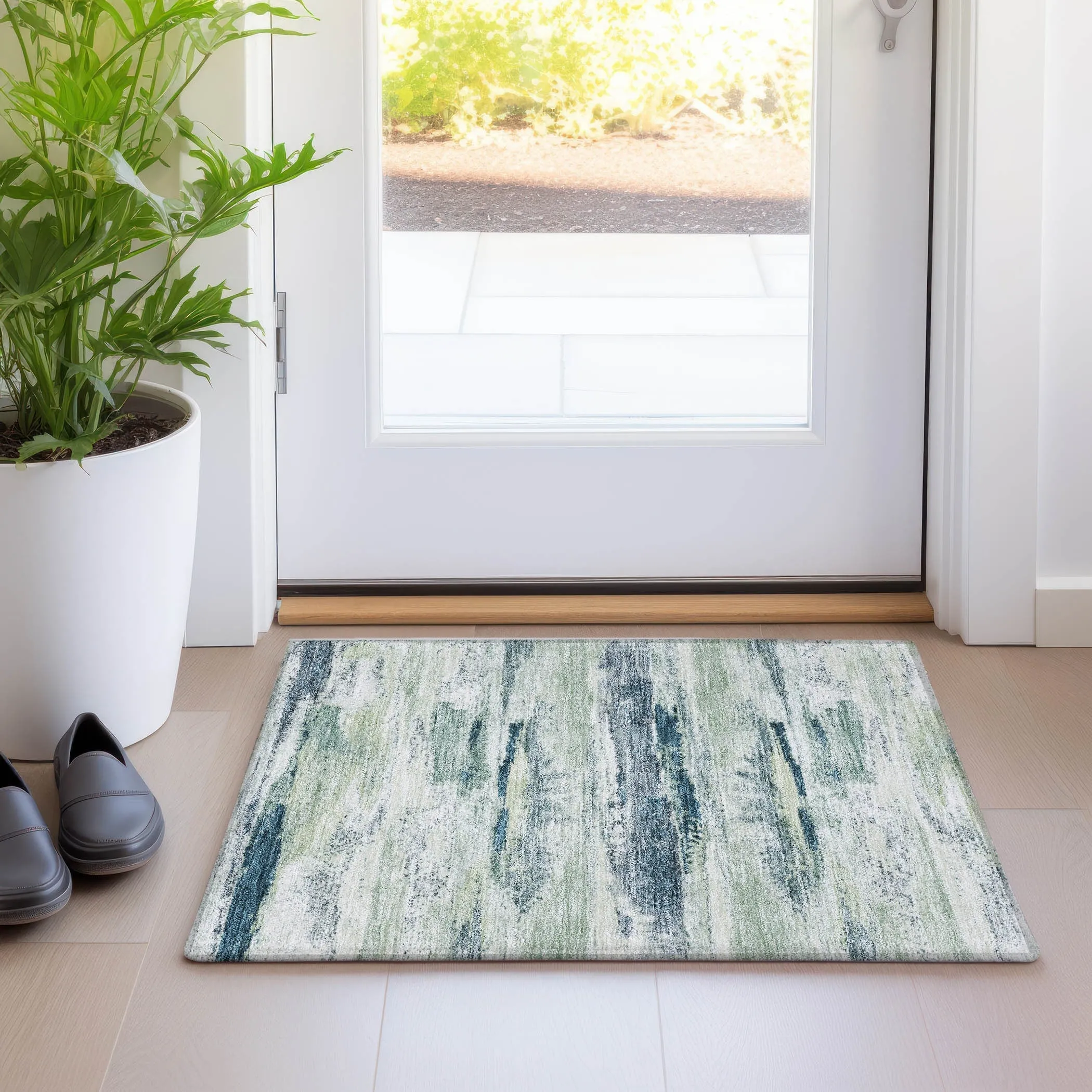 Machine Washable Indoor/ Outdoor Abstract Modern Chantille Rug