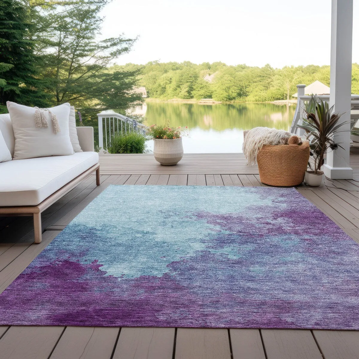 Machine Washable Indoor/ Outdoor Abstract Modern Chantille Rug