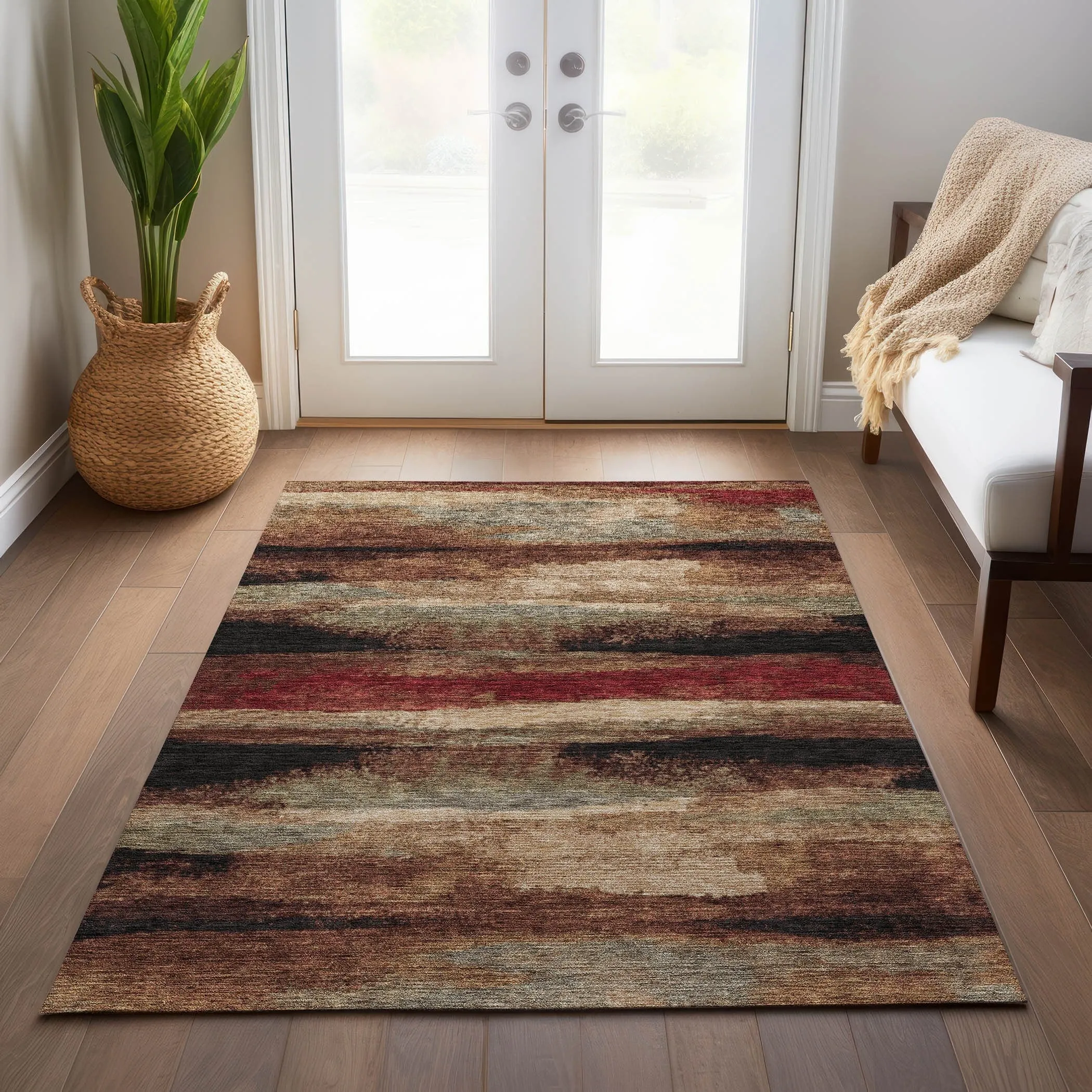 Machine Washable Indoor/ Outdoor Abstract Modern Chantille Rug