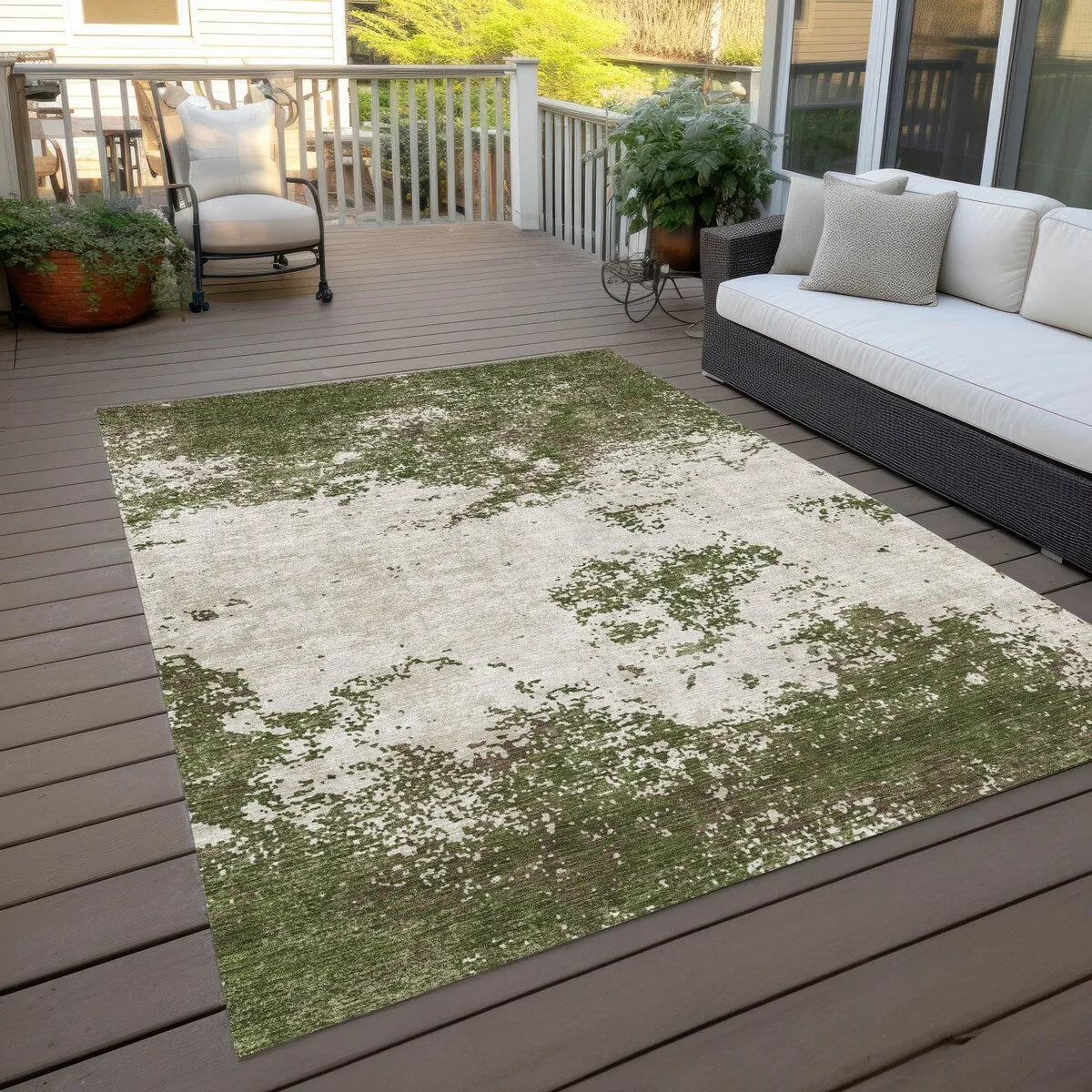Machine Washable Indoor/ Outdoor Abstract Pixels Chantille Rug