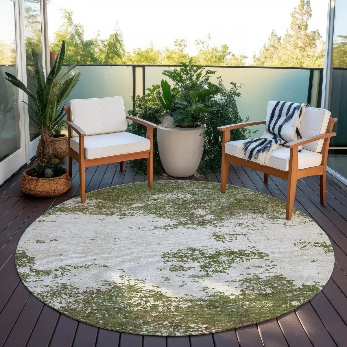 Machine Washable Indoor/ Outdoor Abstract Pixels Chantille Rug