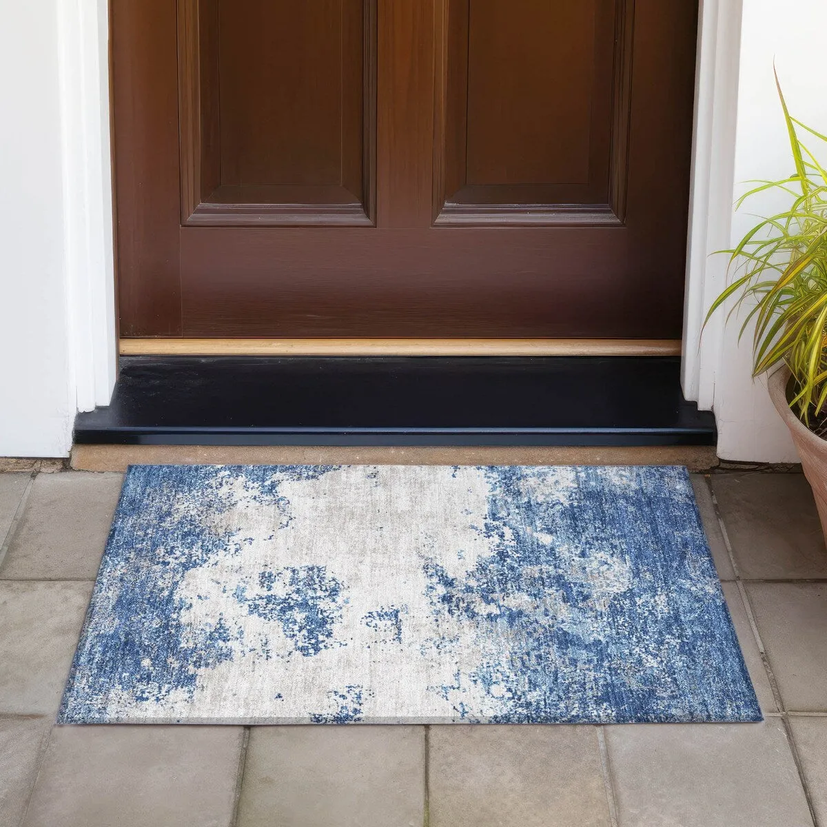 Machine Washable Indoor/ Outdoor Abstract Pixels Chantille Rug
