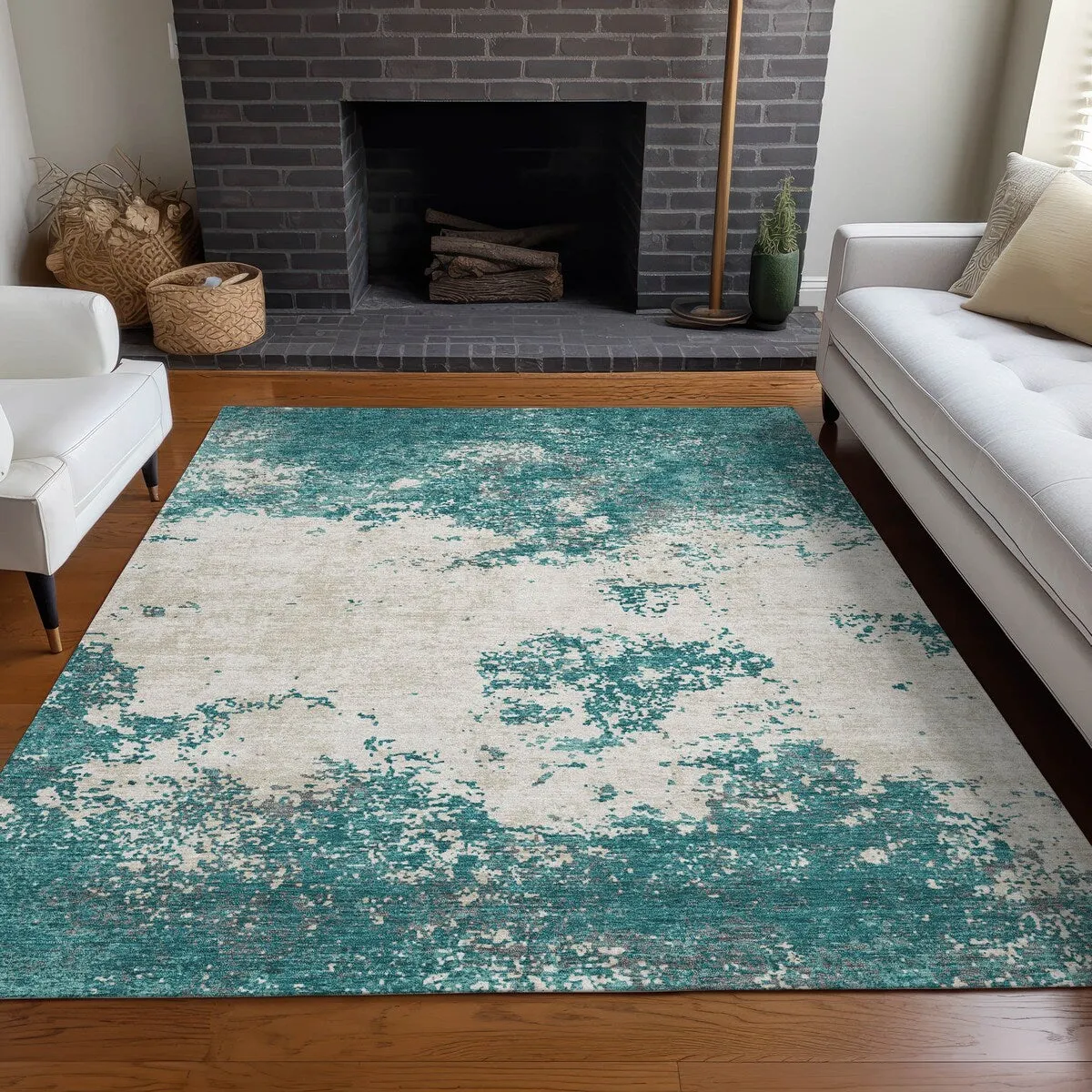 Machine Washable Indoor/ Outdoor Abstract Pixels Chantille Rug
