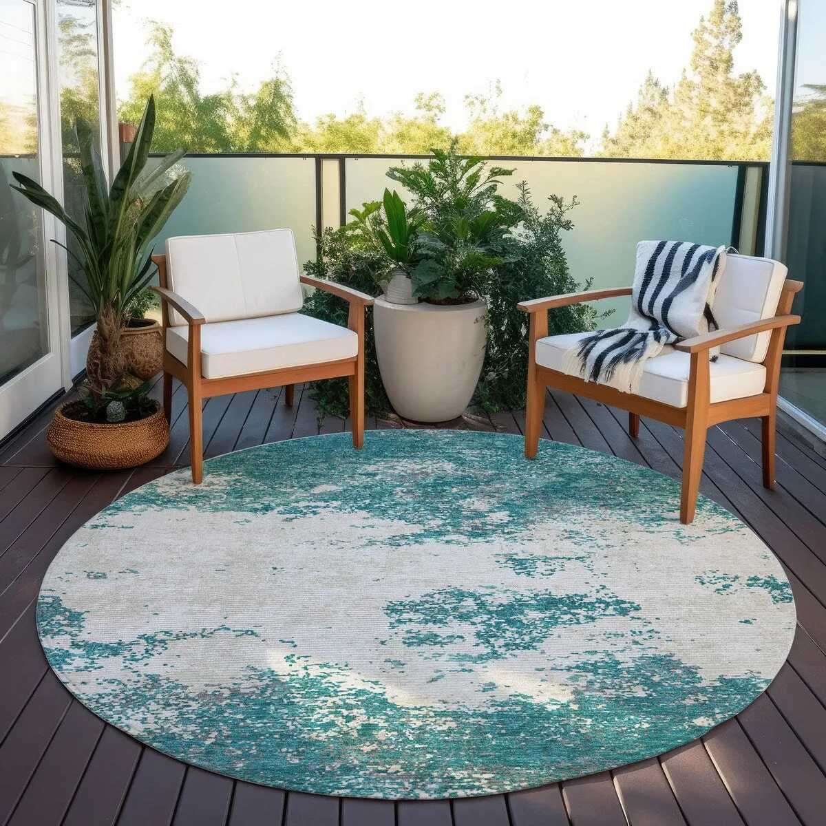 Machine Washable Indoor/ Outdoor Abstract Pixels Chantille Rug