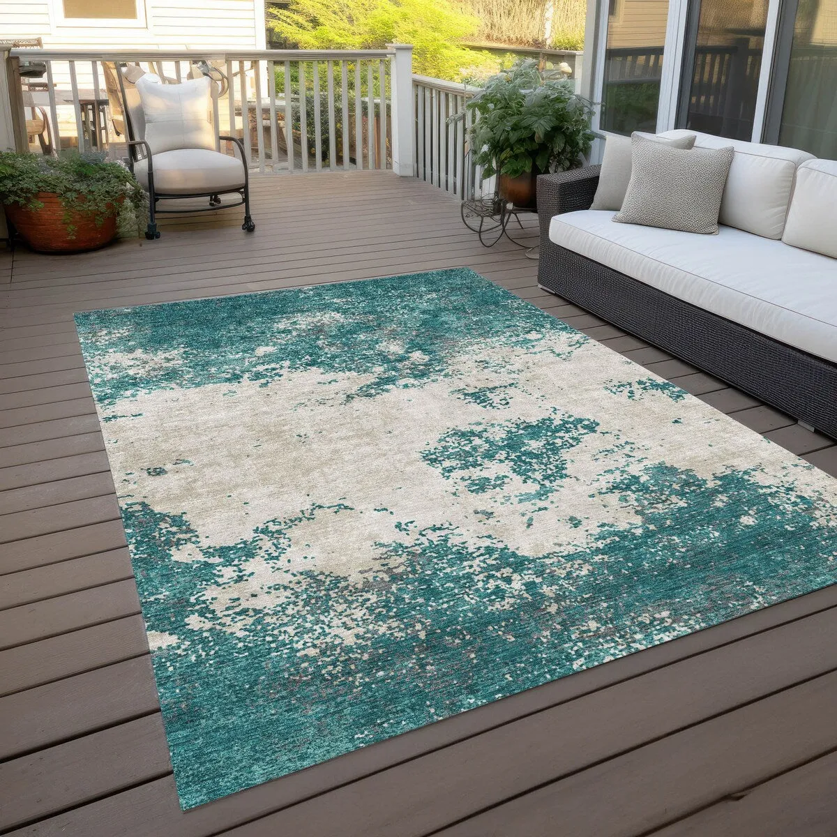 Machine Washable Indoor/ Outdoor Abstract Pixels Chantille Rug