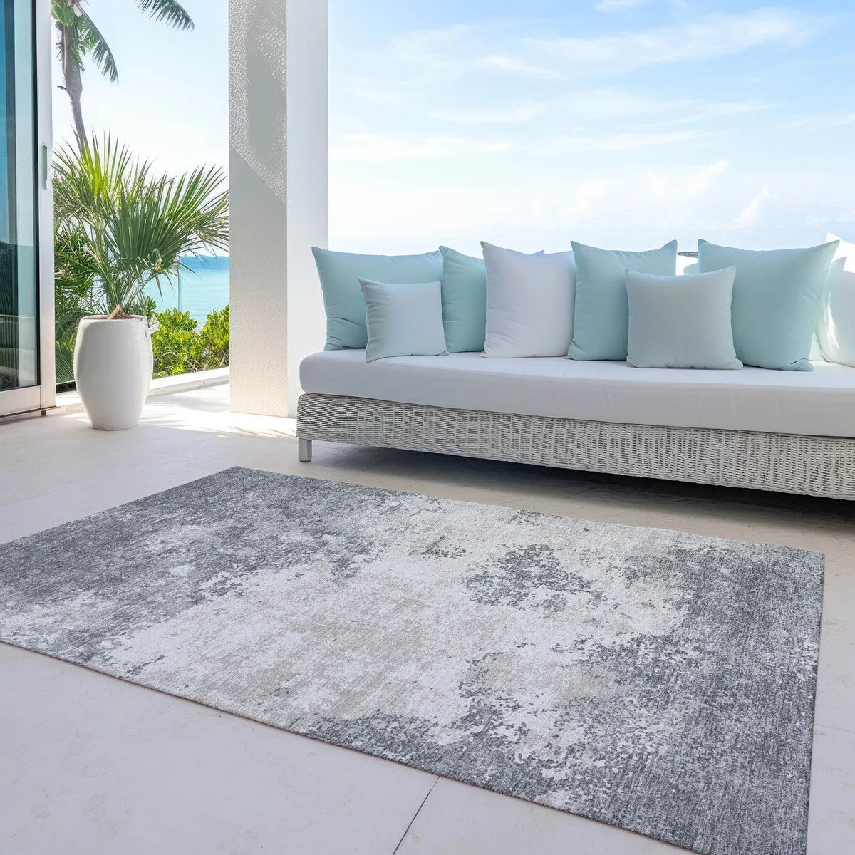 Machine Washable Indoor/ Outdoor Abstract Pixels Chantille Rug