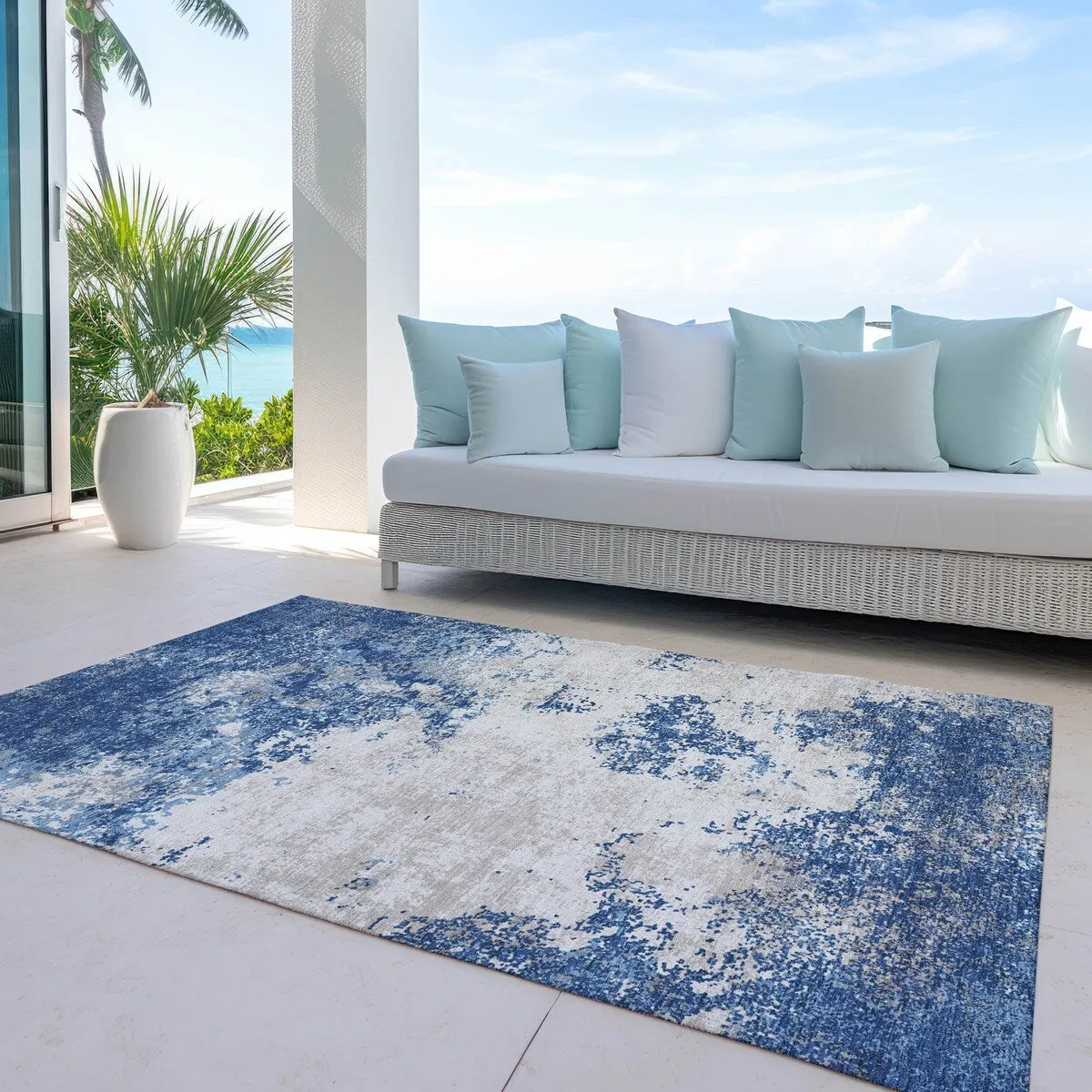 Machine Washable Indoor/ Outdoor Abstract Pixels Chantille Rug