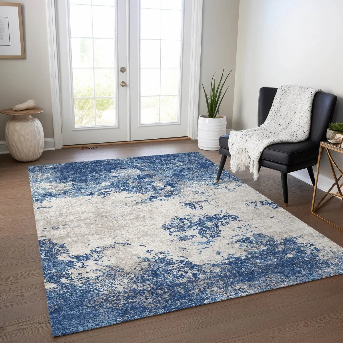 Machine Washable Indoor/ Outdoor Abstract Pixels Chantille Rug