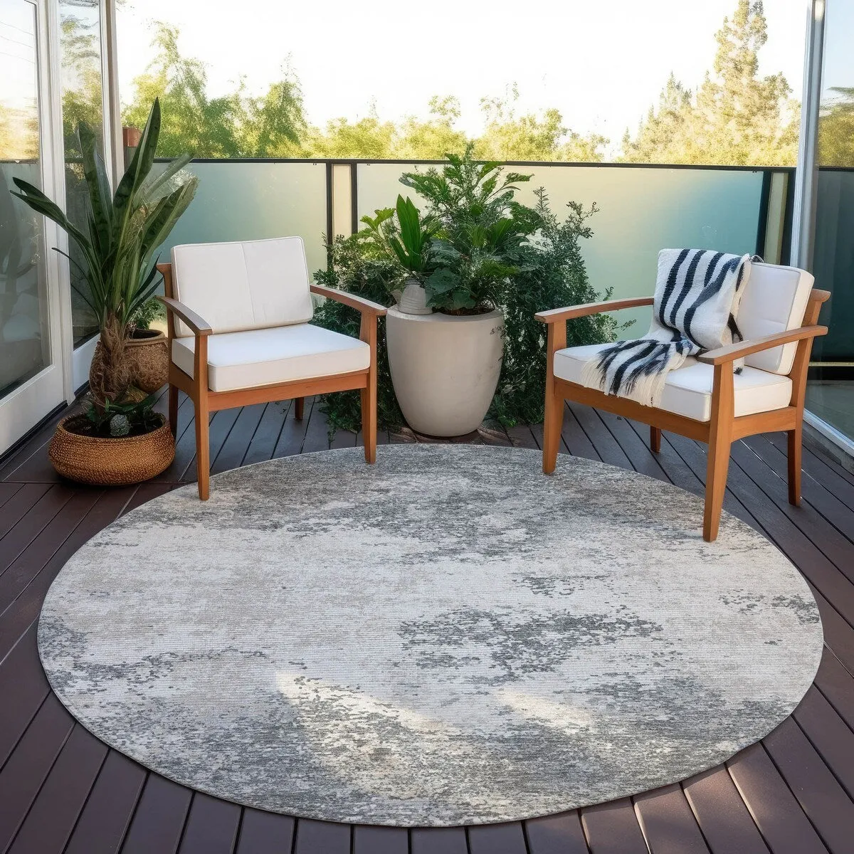 Machine Washable Indoor/ Outdoor Abstract Pixels Chantille Rug