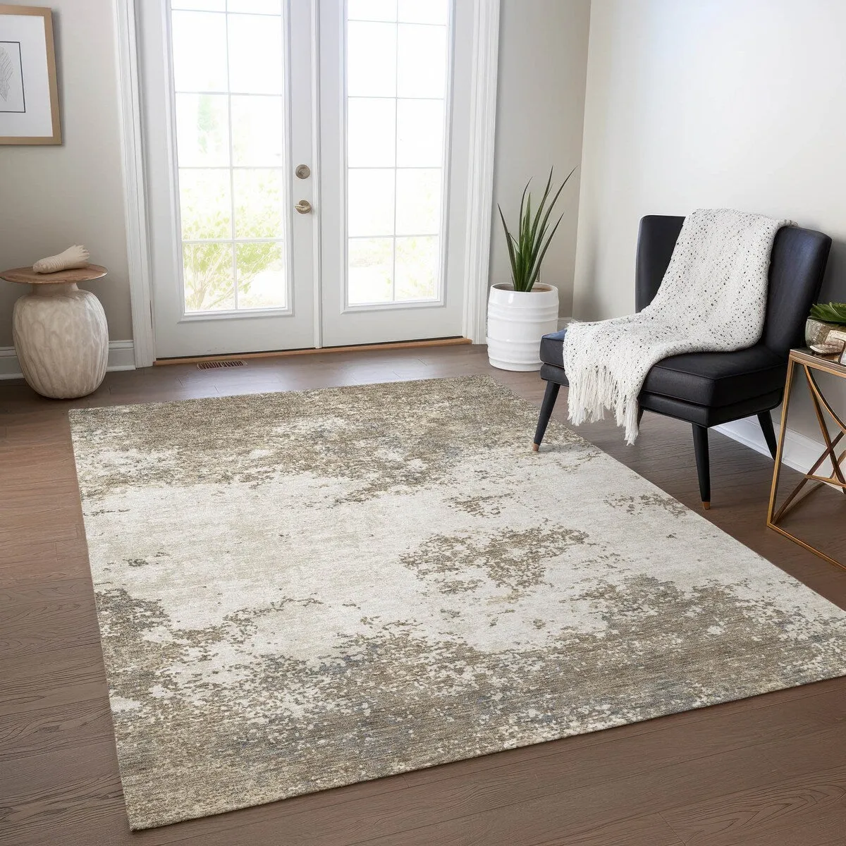 Machine Washable Indoor/ Outdoor Abstract Pixels Chantille Rug