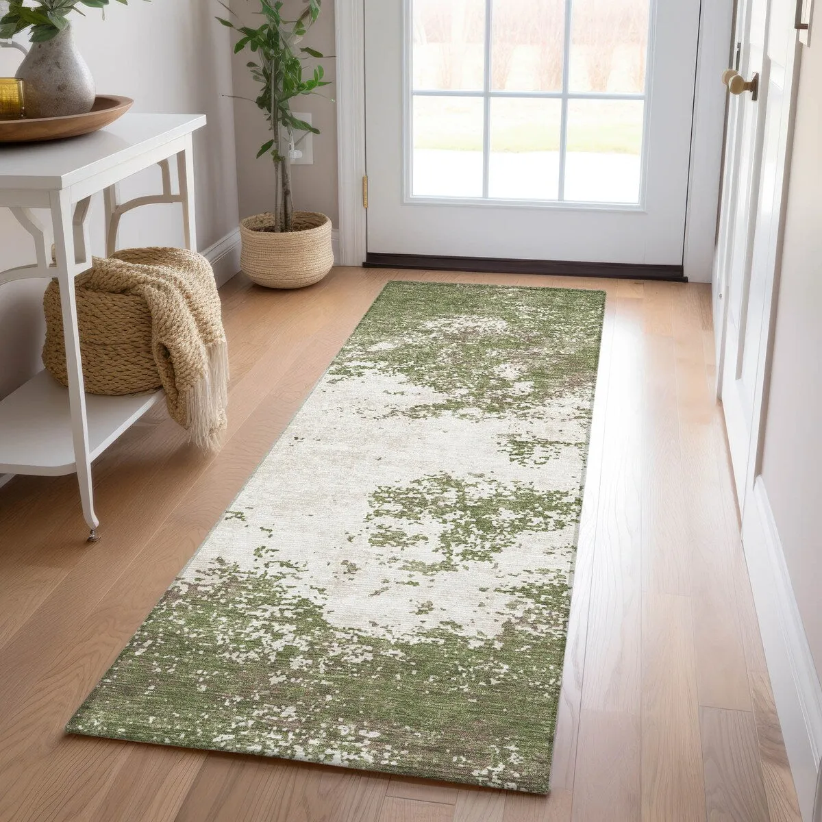 Machine Washable Indoor/ Outdoor Abstract Pixels Chantille Rug