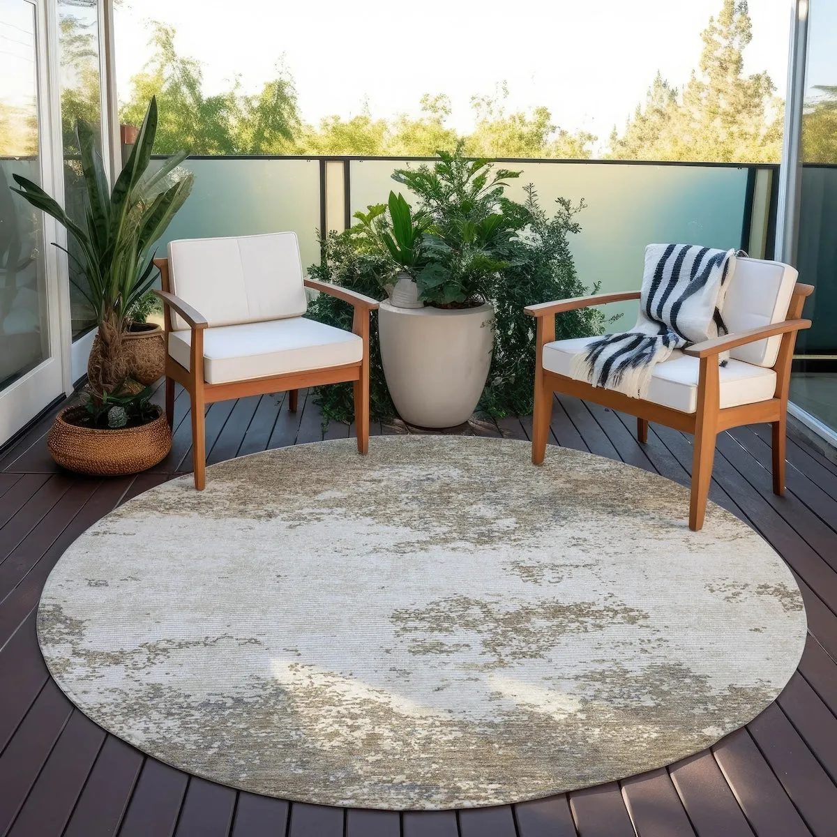 Machine Washable Indoor/ Outdoor Abstract Pixels Chantille Rug