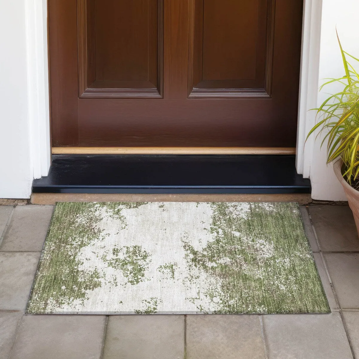 Machine Washable Indoor/ Outdoor Abstract Pixels Chantille Rug