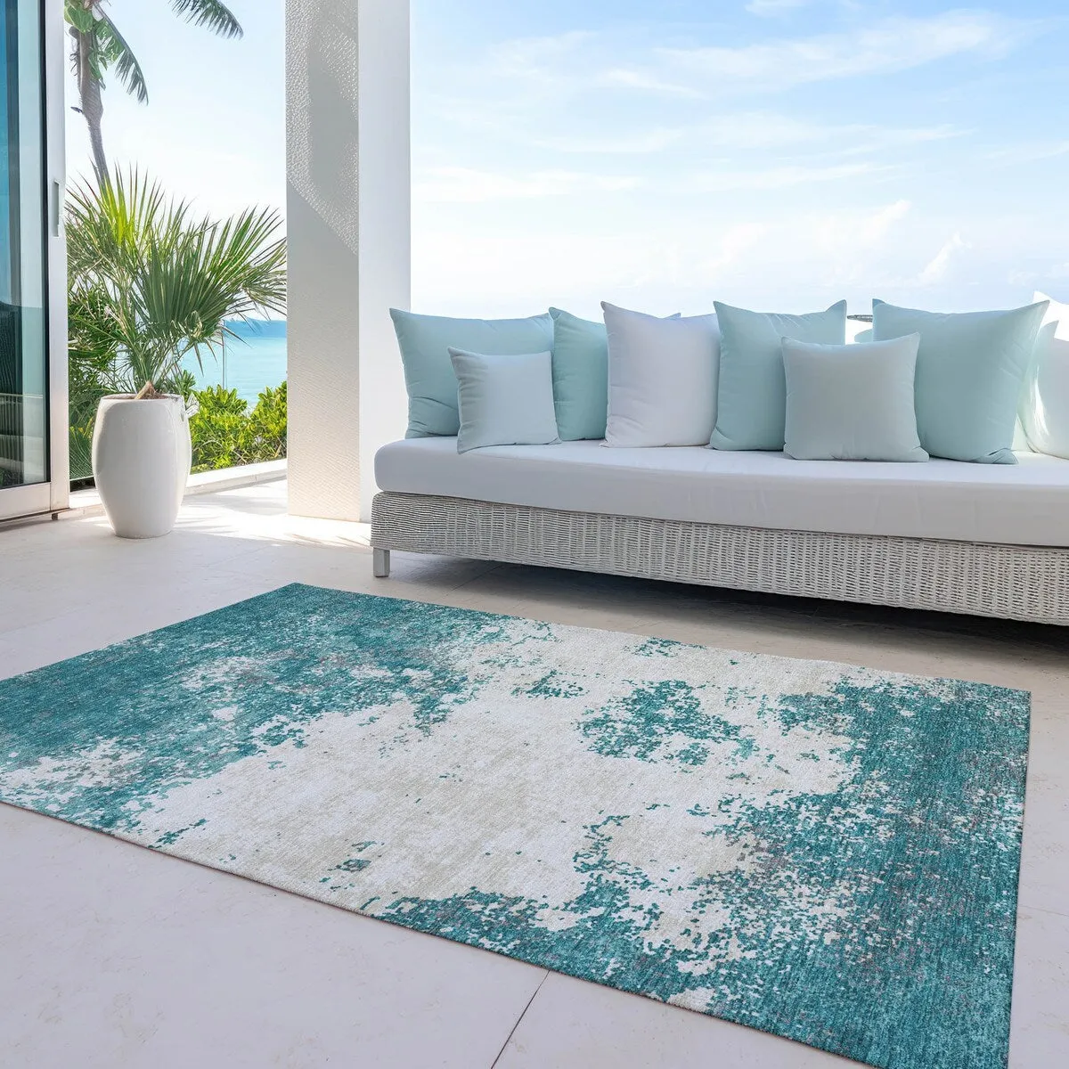 Machine Washable Indoor/ Outdoor Abstract Pixels Chantille Rug