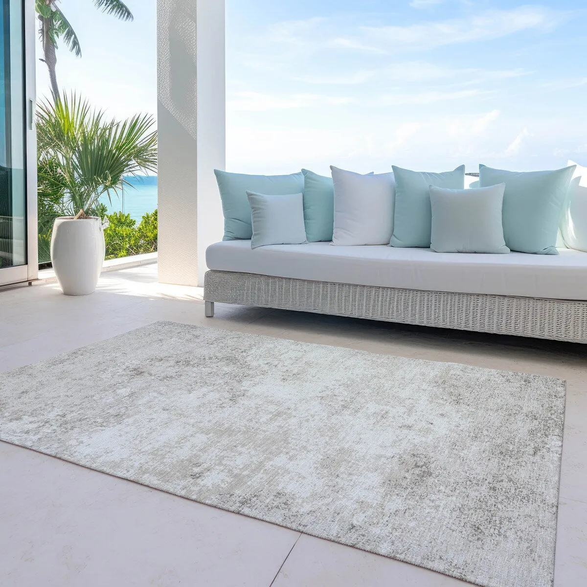 Machine Washable Indoor/ Outdoor Abstract Pixels Chantille Rug