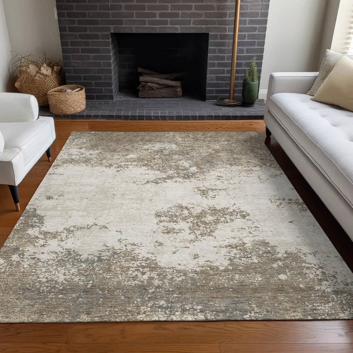Machine Washable Indoor/ Outdoor Abstract Pixels Chantille Rug
