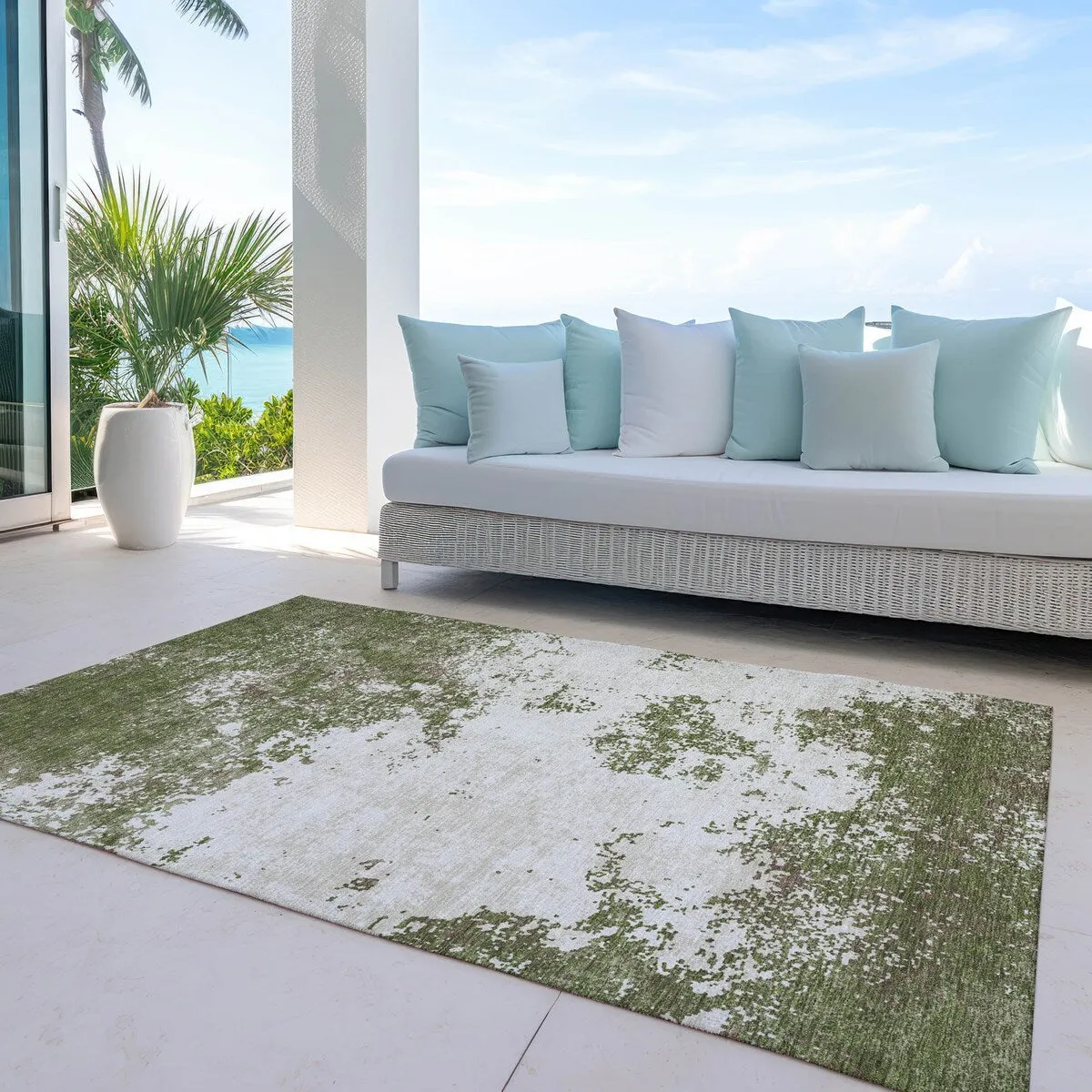 Machine Washable Indoor/ Outdoor Abstract Pixels Chantille Rug