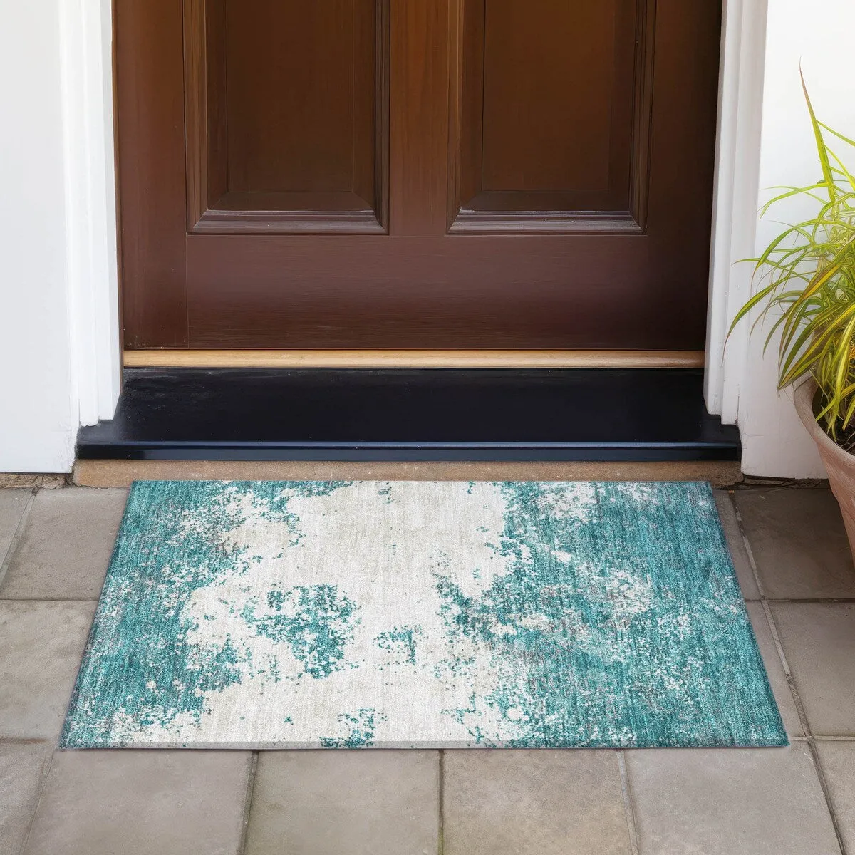 Machine Washable Indoor/ Outdoor Abstract Pixels Chantille Rug