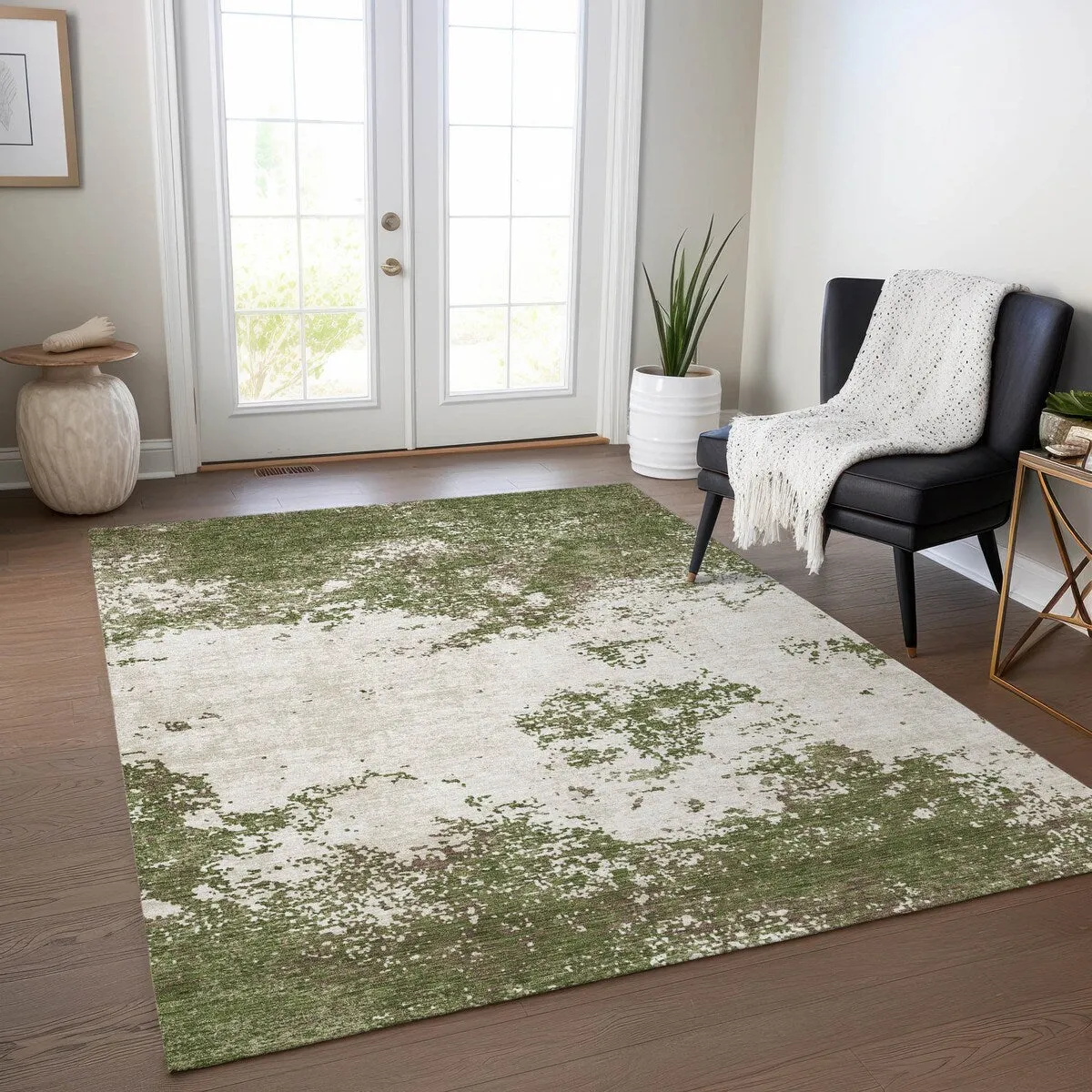 Machine Washable Indoor/ Outdoor Abstract Pixels Chantille Rug