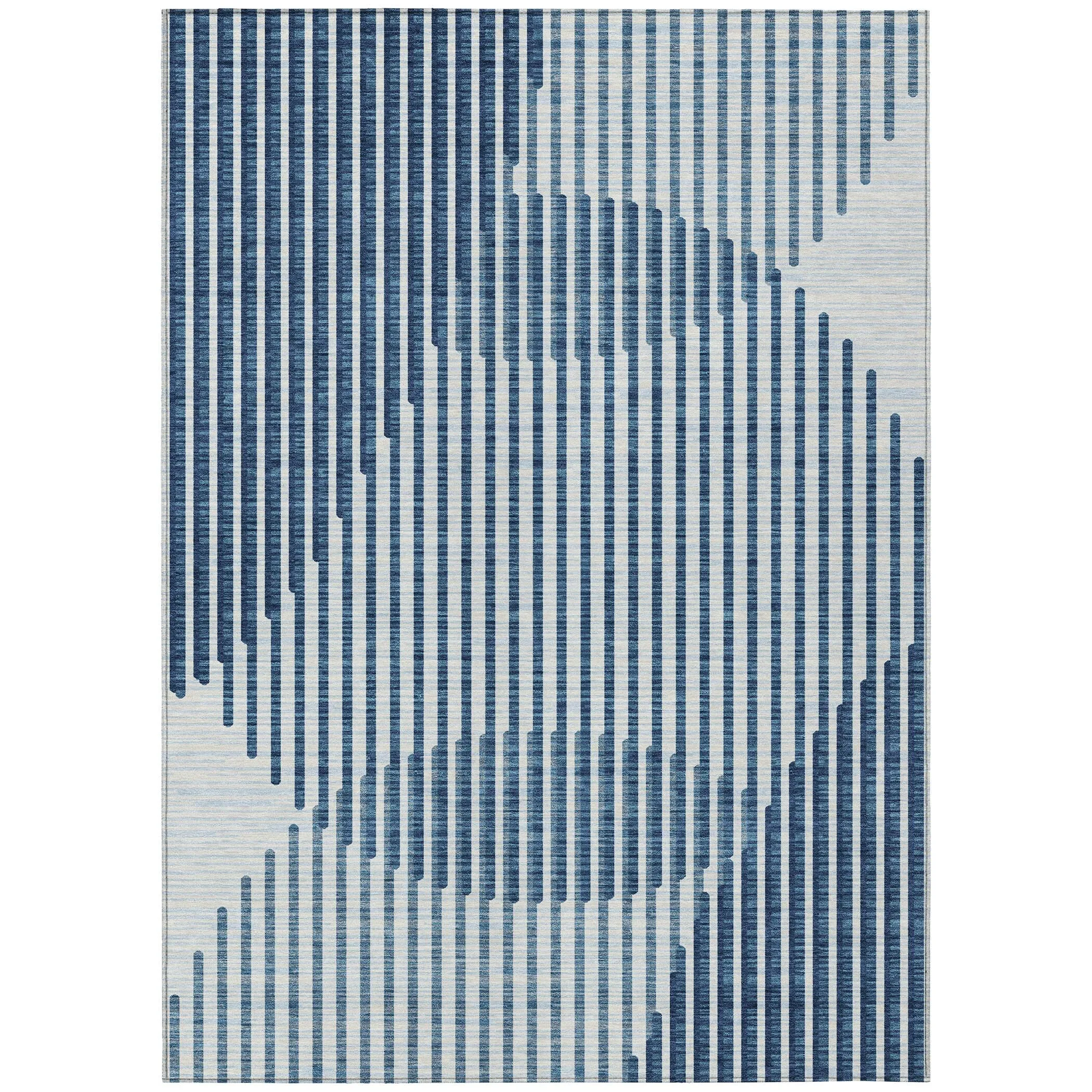 Machine Washable Indoor/ Outdoor Abstract Stripe Chantille Rug