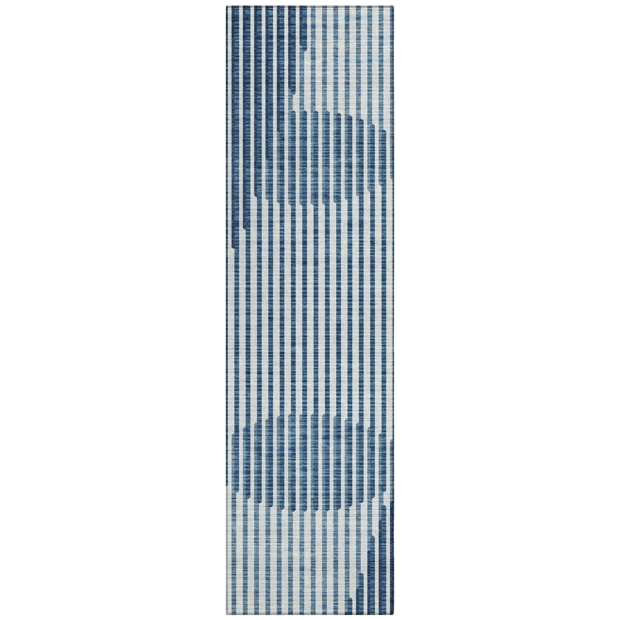 Machine Washable Indoor/ Outdoor Abstract Stripe Chantille Rug