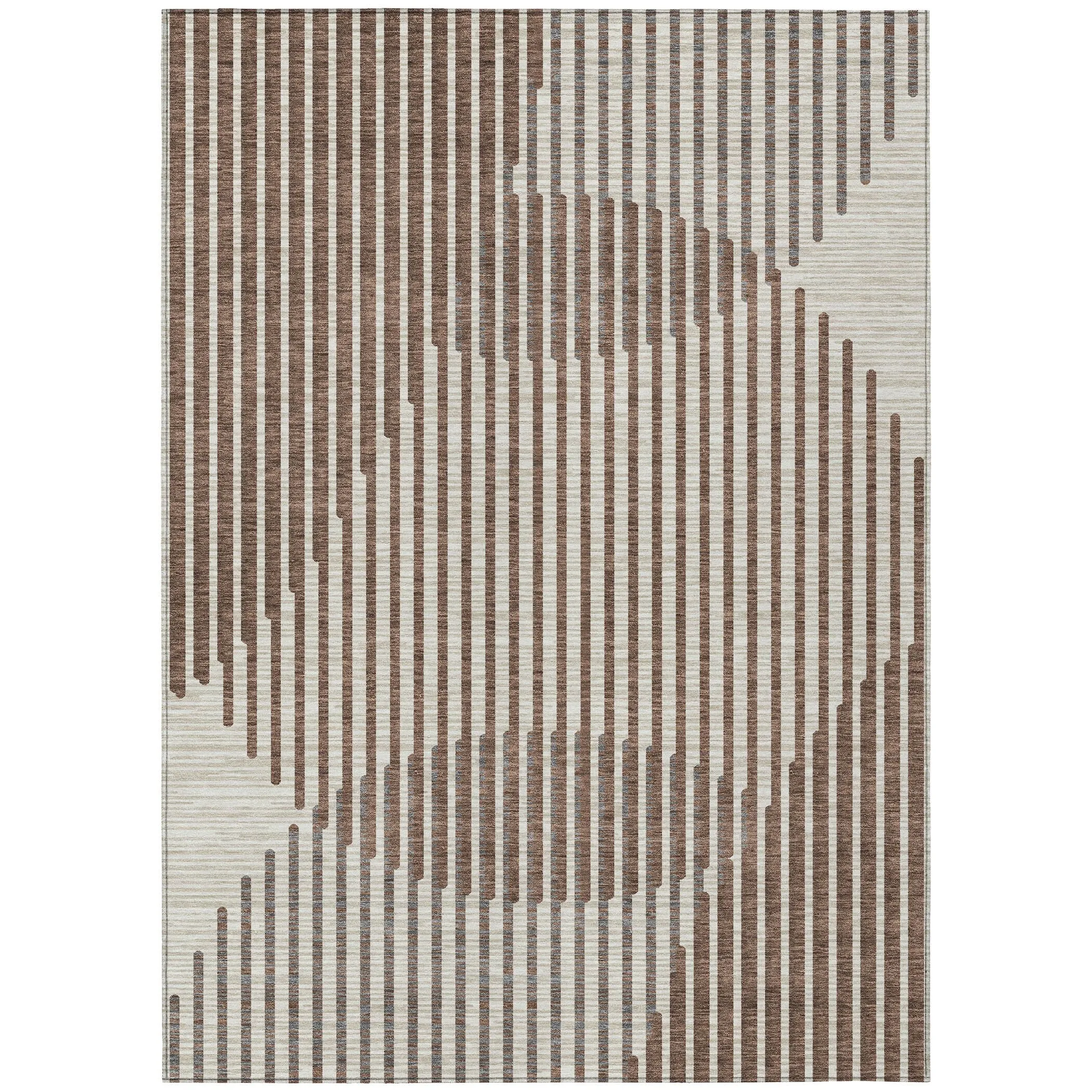 Machine Washable Indoor/ Outdoor Abstract Stripe Chantille Rug