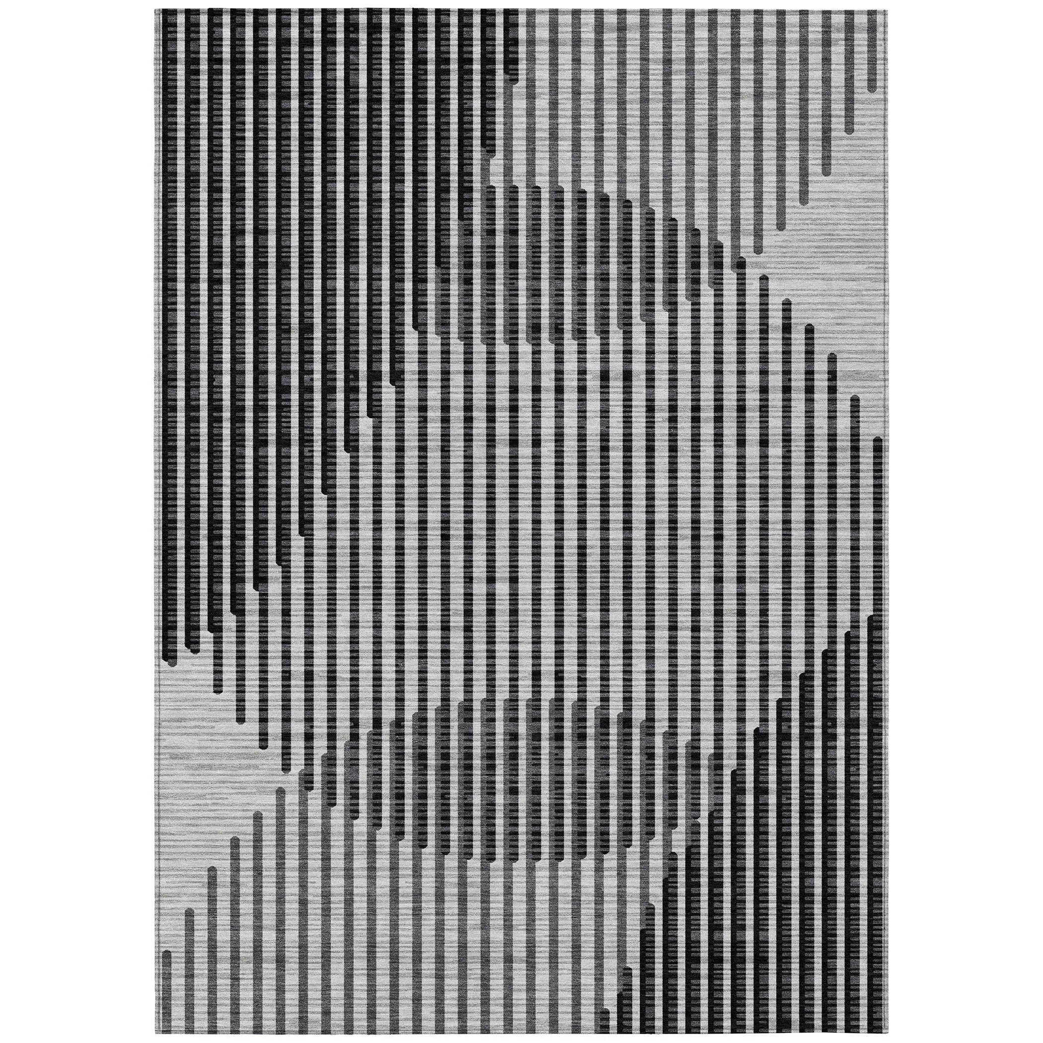 Machine Washable Indoor/ Outdoor Abstract Stripe Chantille Rug