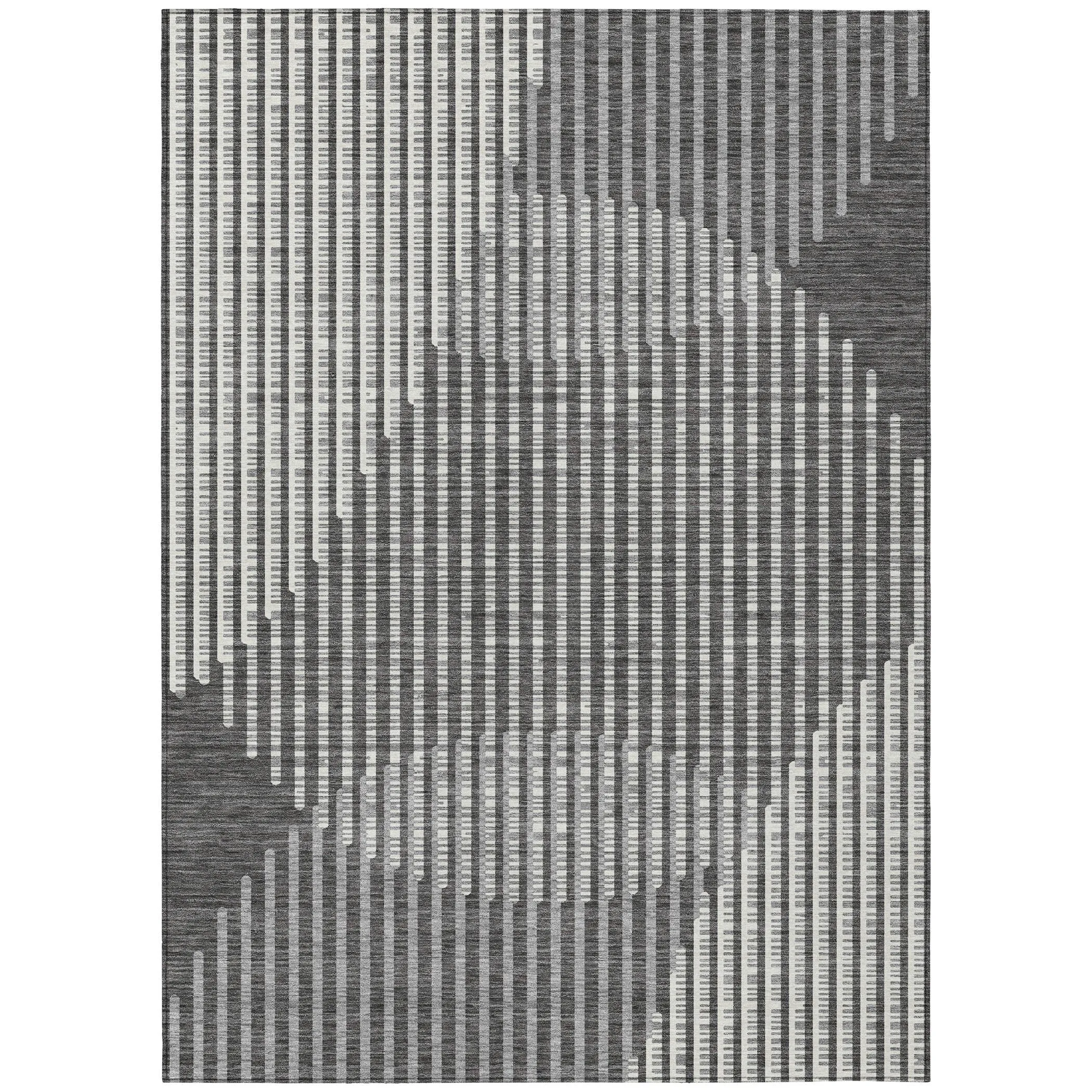 Machine Washable Indoor/ Outdoor Abstract Stripe Chantille Rug