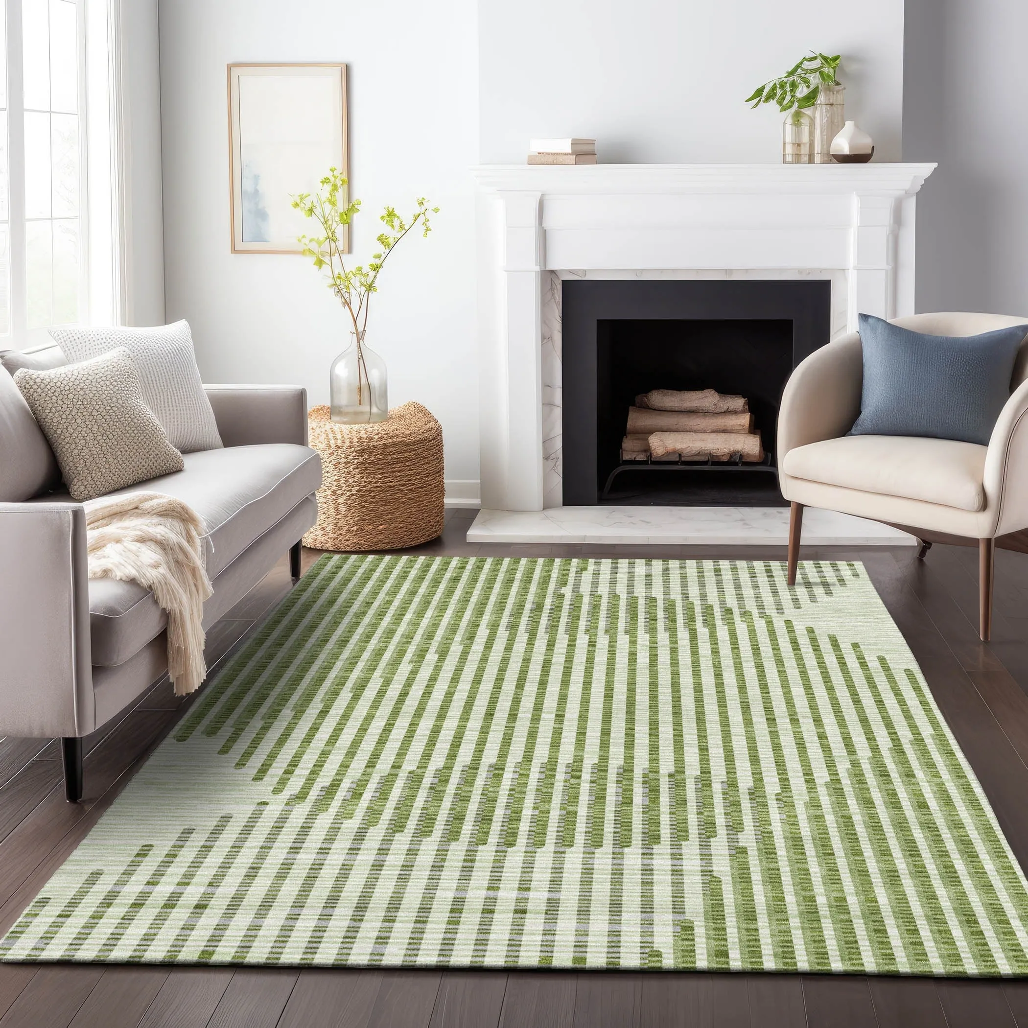 Machine Washable Indoor/ Outdoor Abstract Stripe Chantille Rug