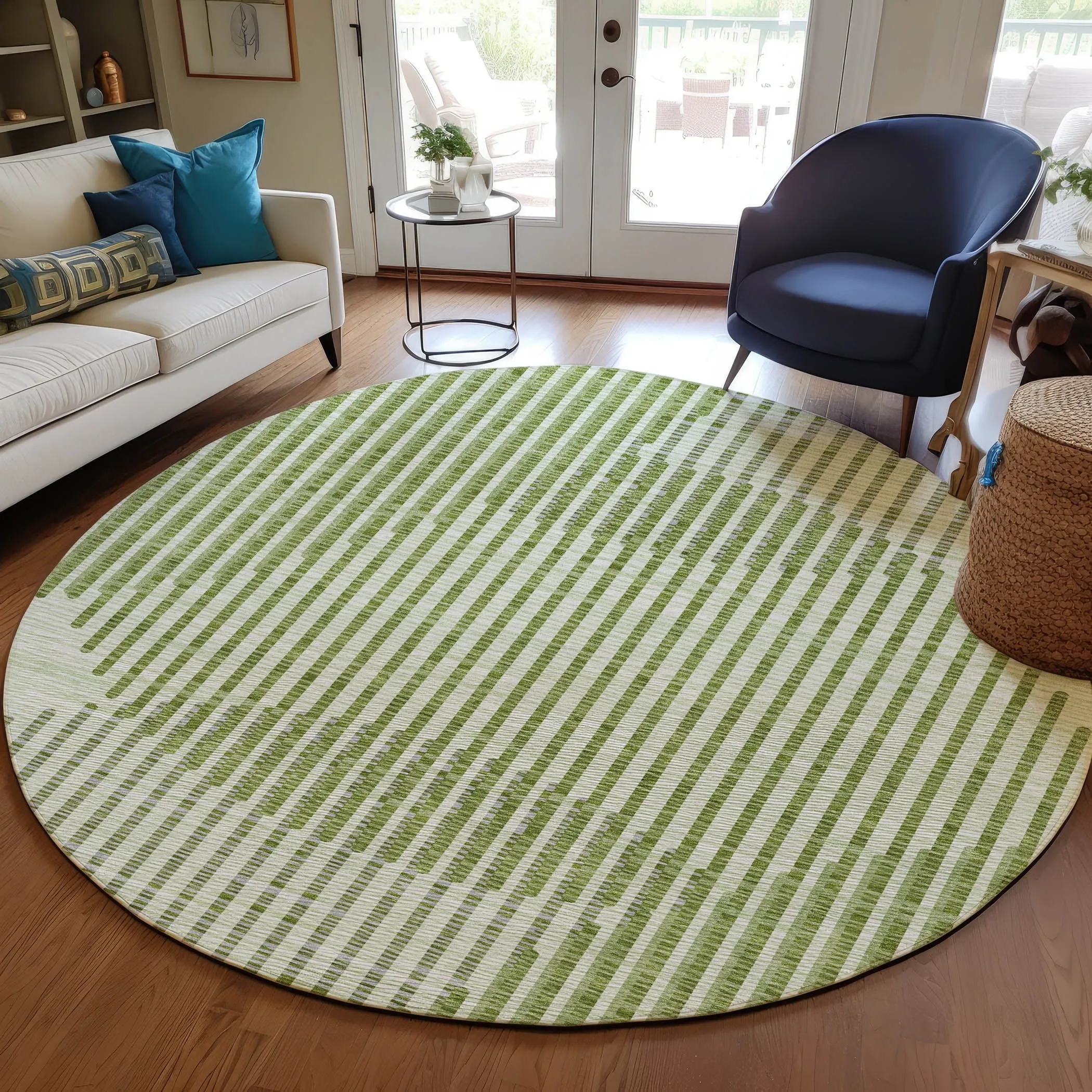 Machine Washable Indoor/ Outdoor Abstract Stripe Chantille Rug