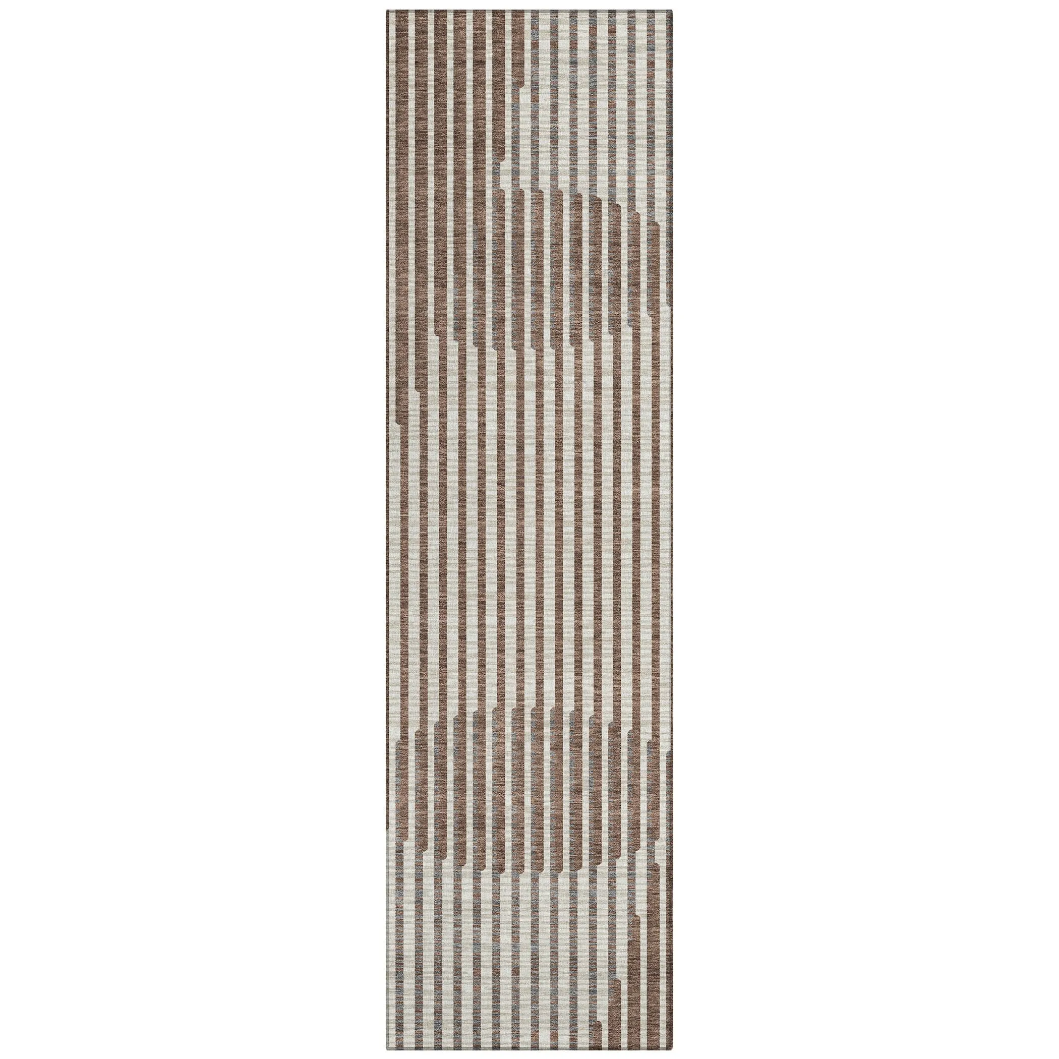 Machine Washable Indoor/ Outdoor Abstract Stripe Chantille Rug