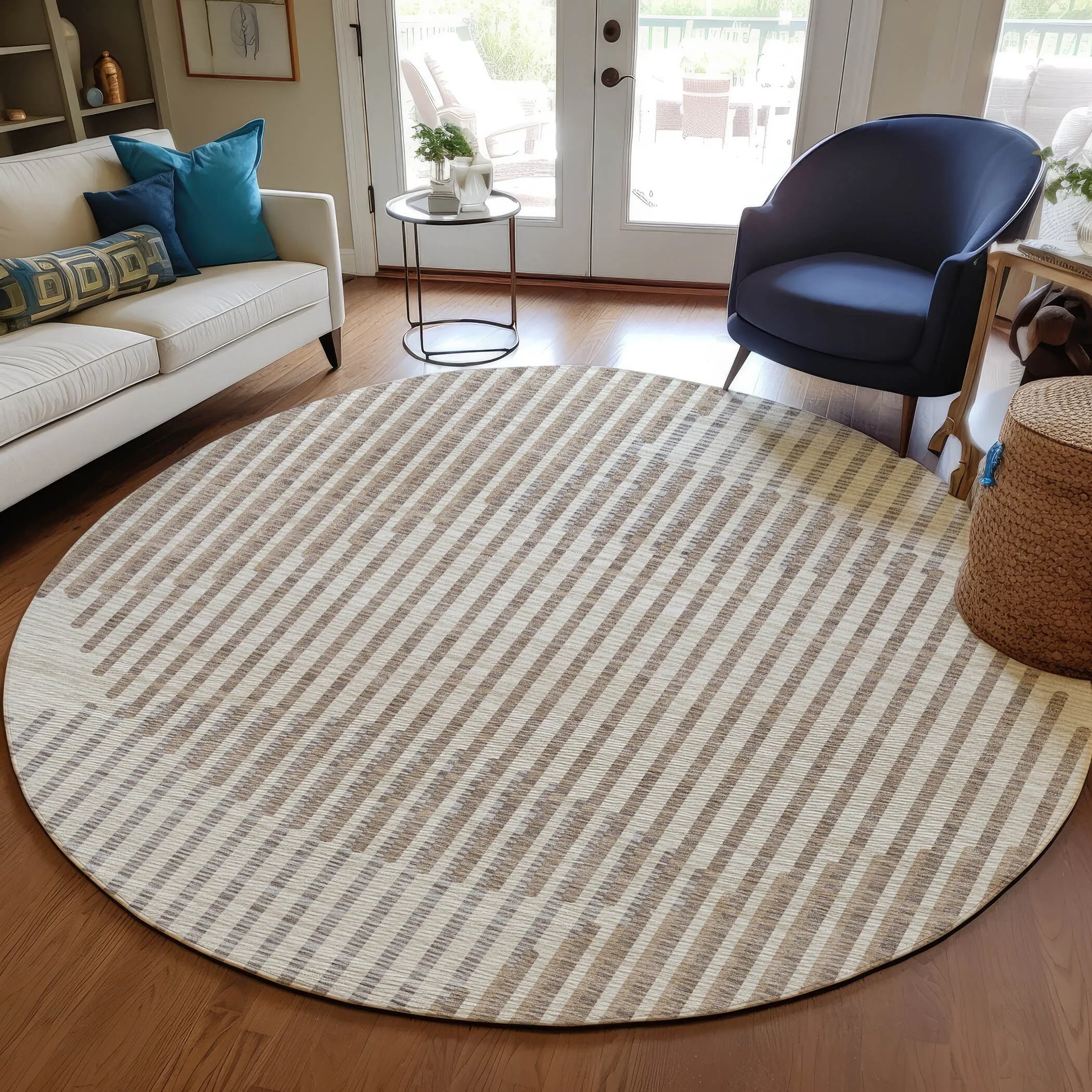 Machine Washable Indoor/ Outdoor Abstract Stripe Chantille Rug