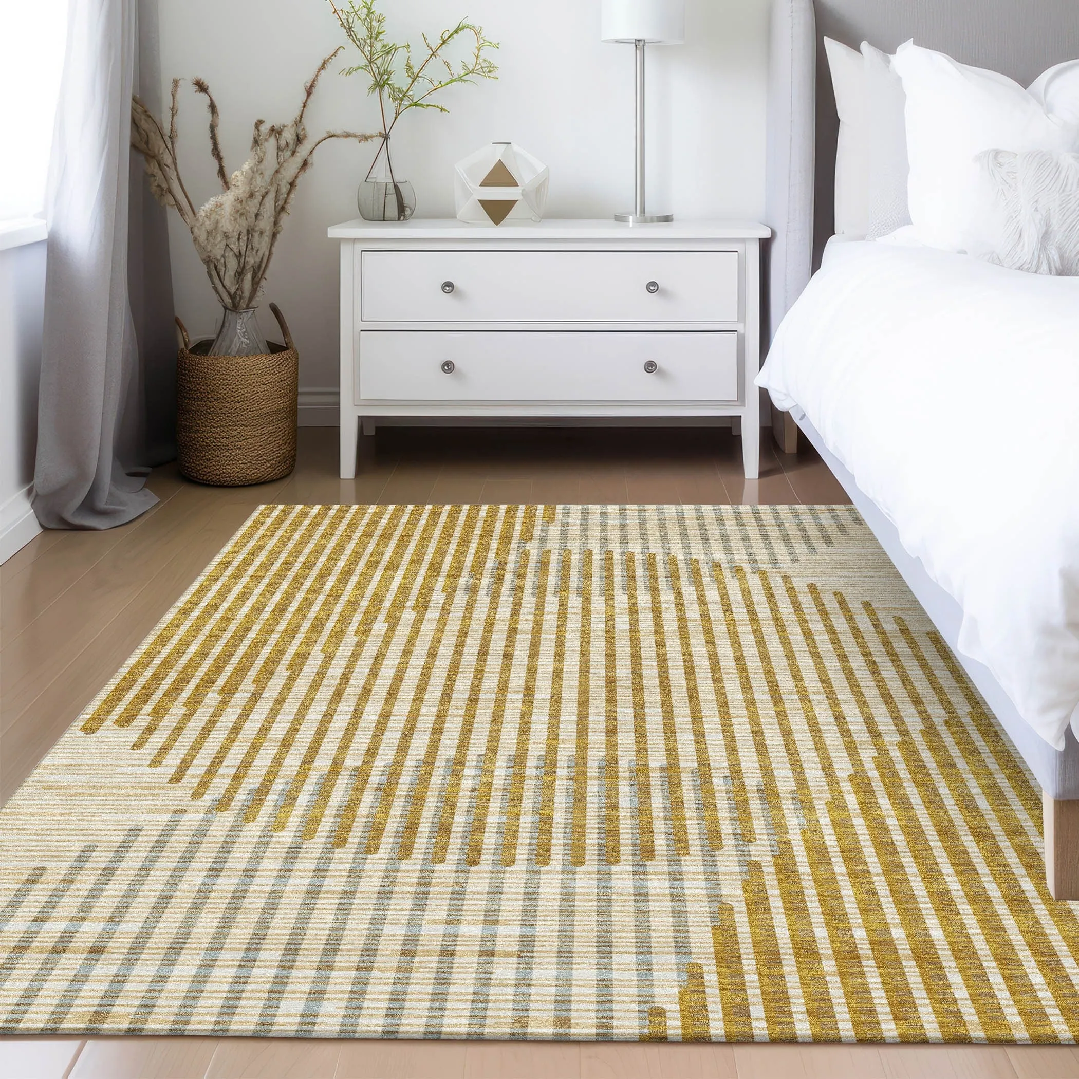Machine Washable Indoor/ Outdoor Abstract Stripe Chantille Rug