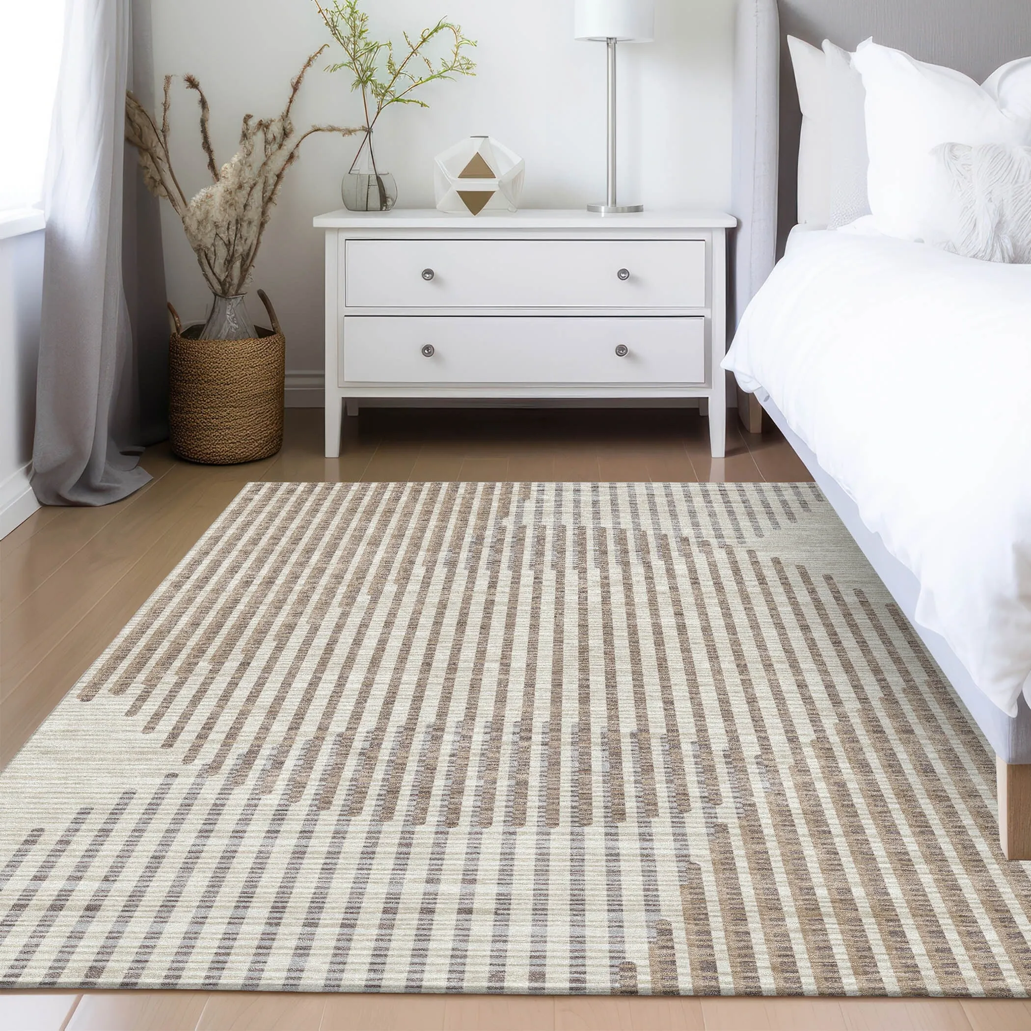 Machine Washable Indoor/ Outdoor Abstract Stripe Chantille Rug