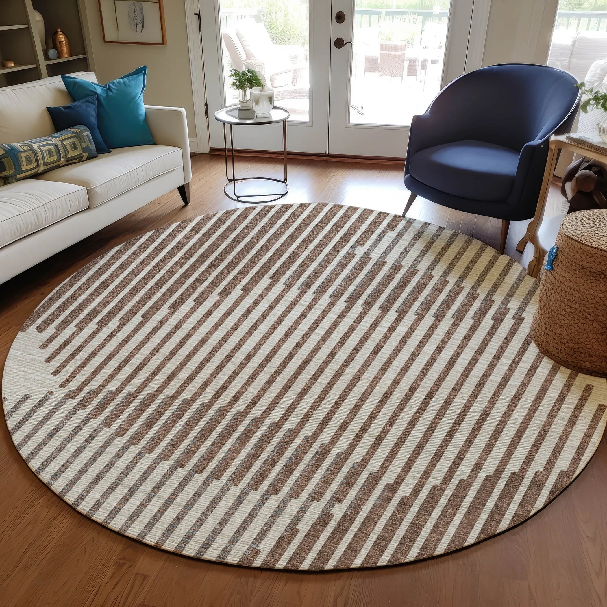 Machine Washable Indoor/ Outdoor Abstract Stripe Chantille Rug