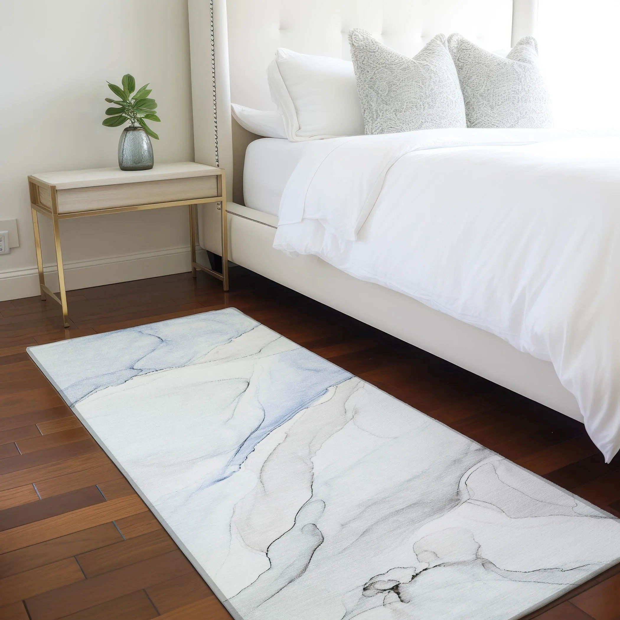 Machine Washable Indoor/ Outdoor Abstract Watercolor Chantille Rug