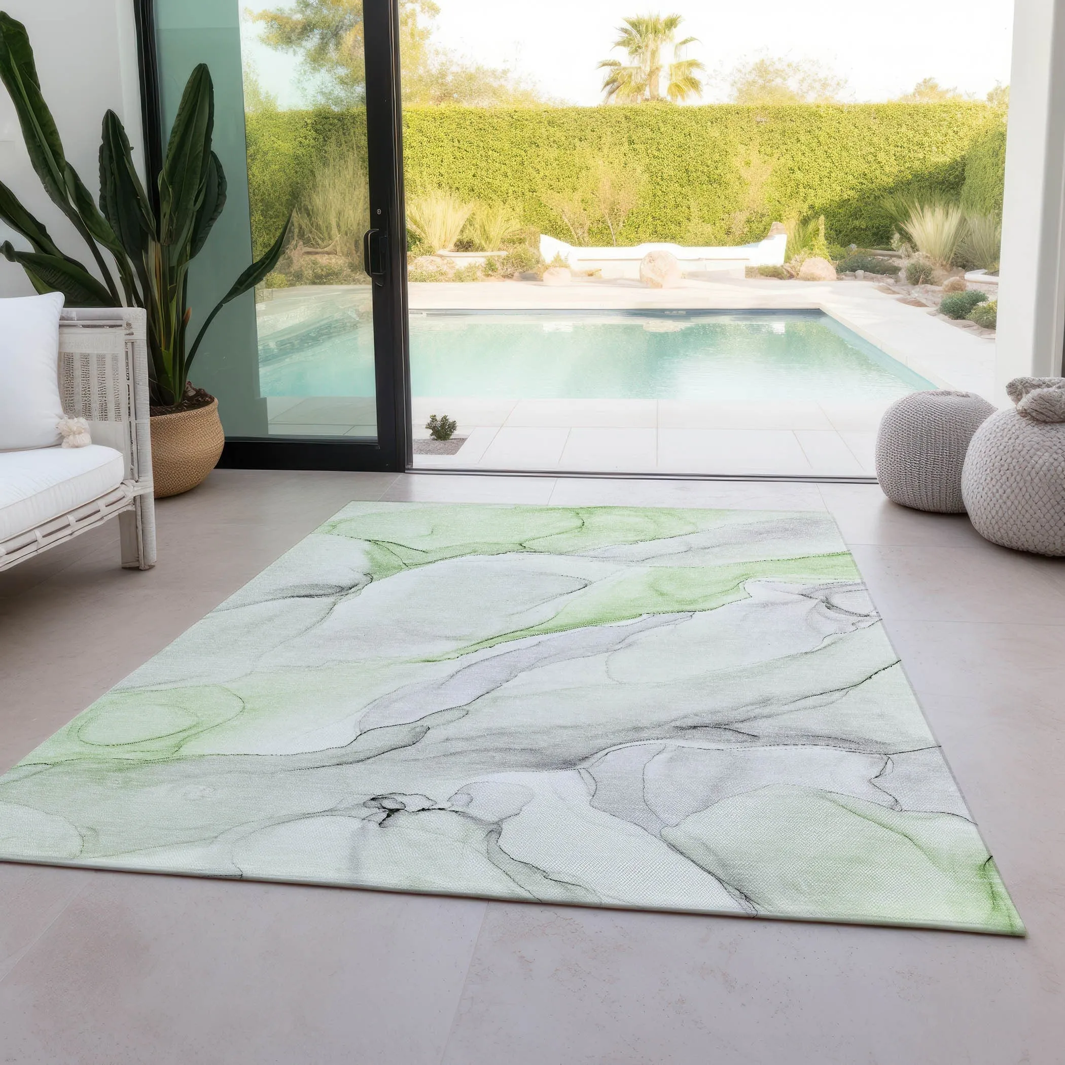 Machine Washable Indoor/ Outdoor Abstract Watercolor Chantille Rug