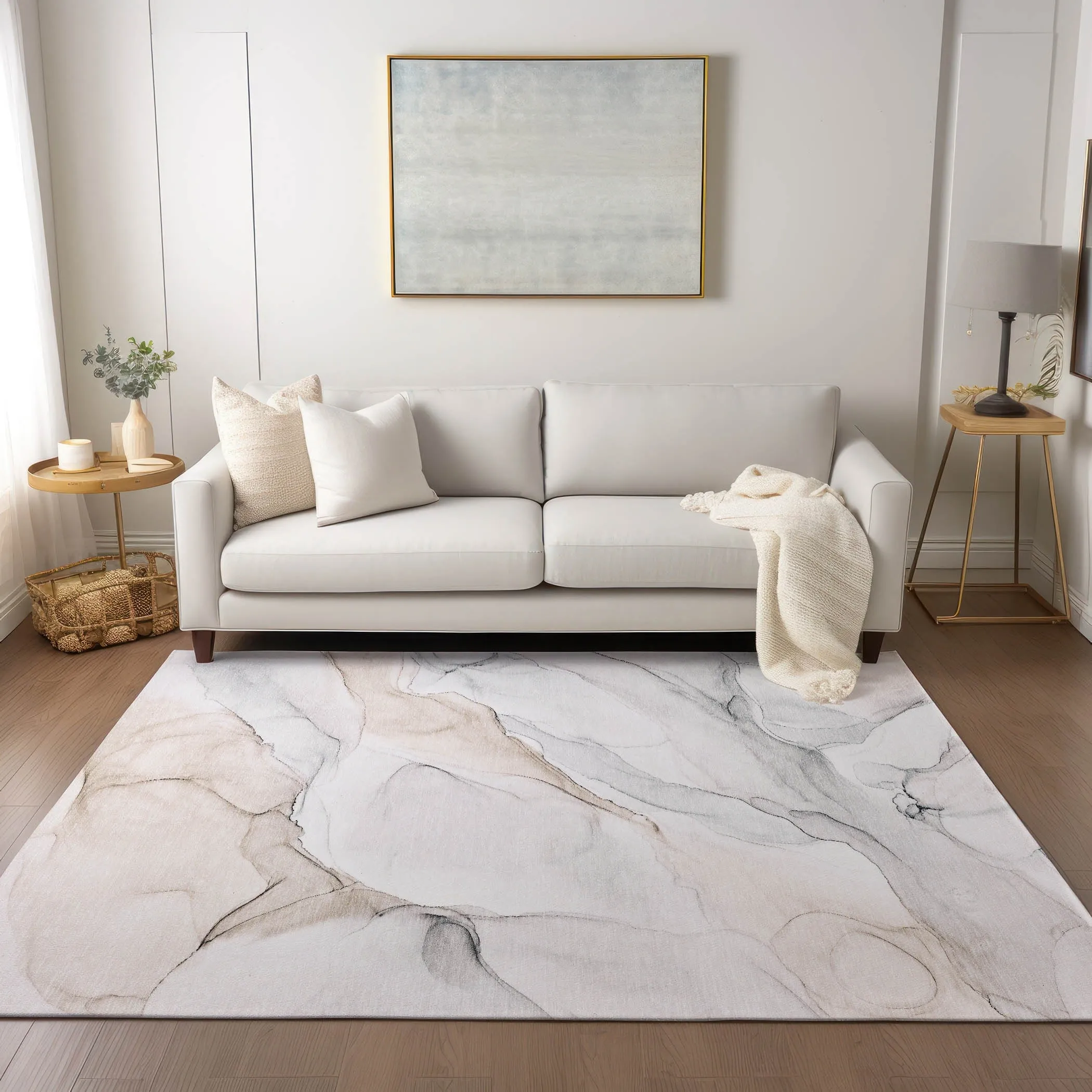 Machine Washable Indoor/ Outdoor Abstract Watercolor Chantille Rug