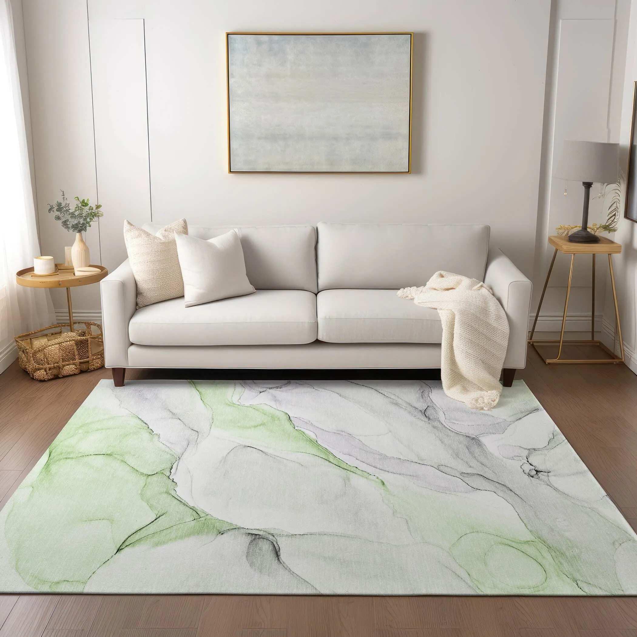 Machine Washable Indoor/ Outdoor Abstract Watercolor Chantille Rug