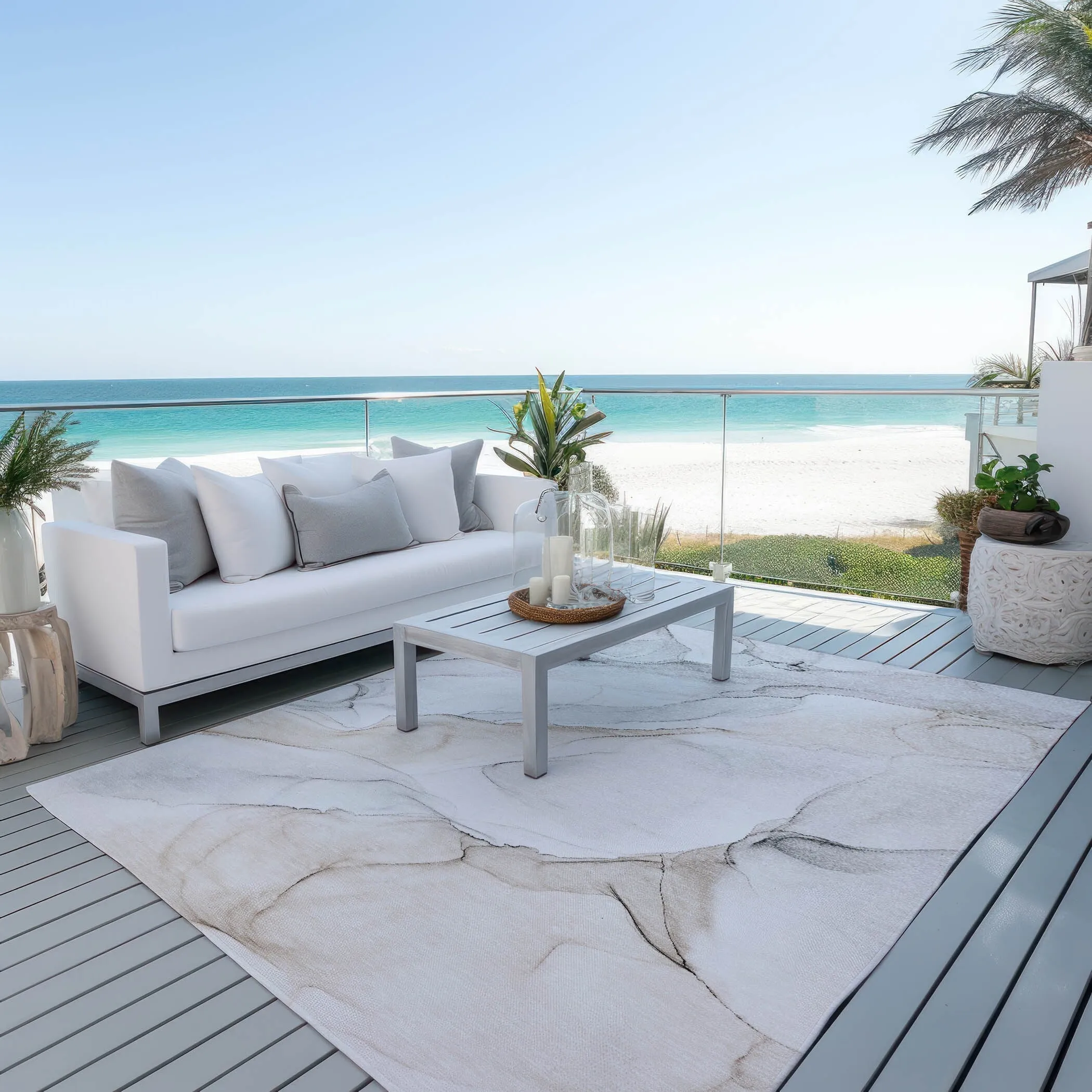 Machine Washable Indoor/ Outdoor Abstract Watercolor Chantille Rug